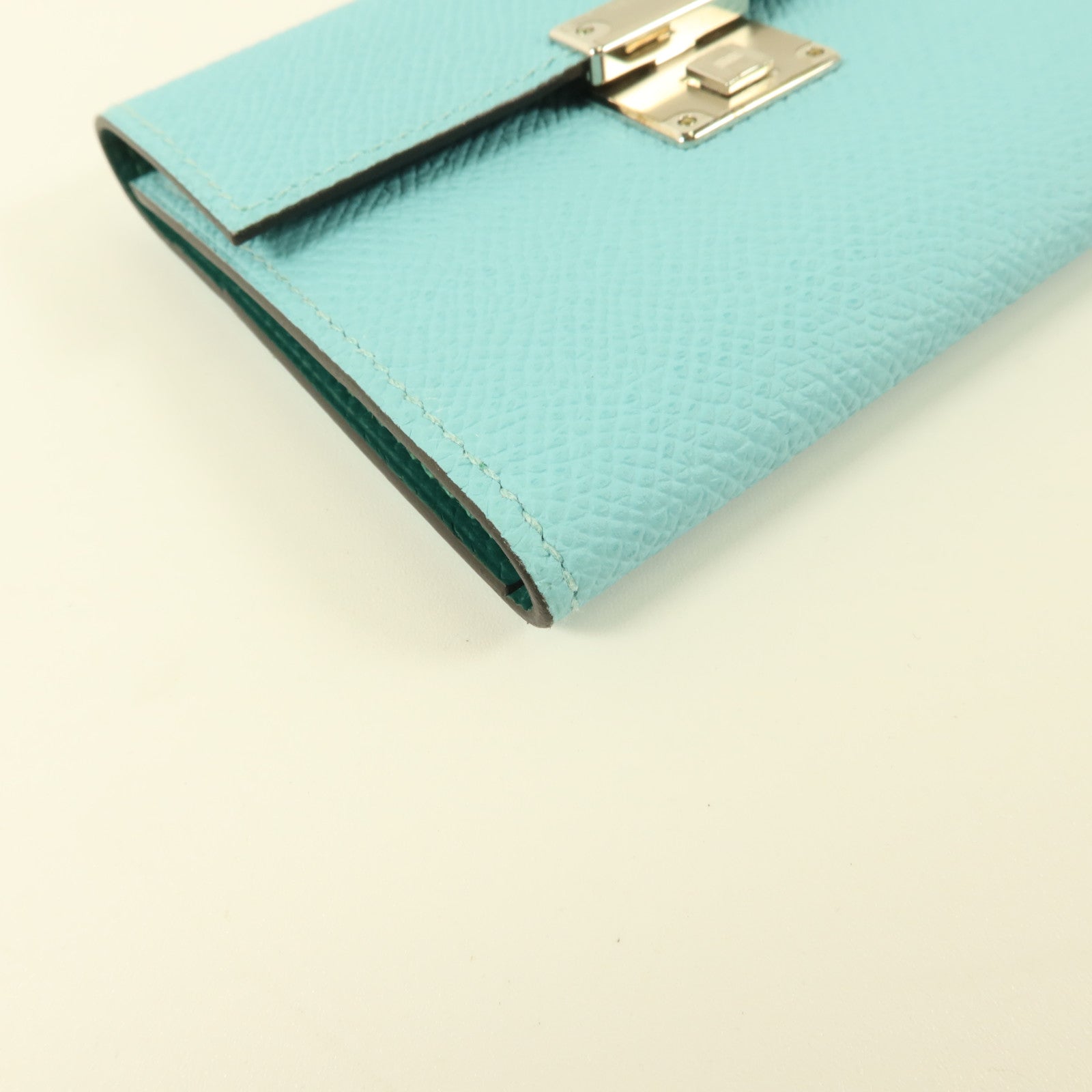 HERMES Epsom皮革Clic 12 Card Holder卡片套Bleu Atoll/Malachite