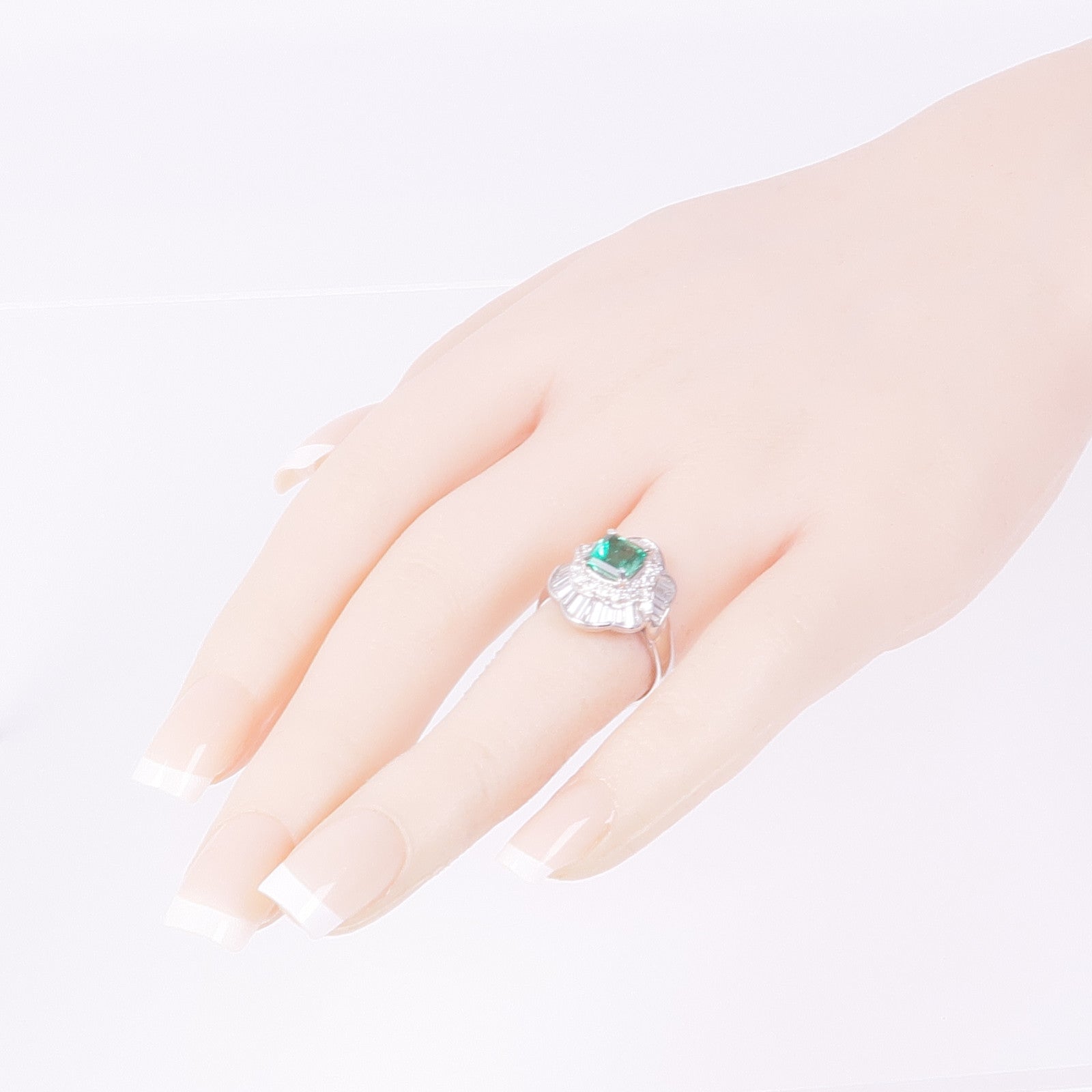 JEWELRY PT900鉑金Emerald Diamond Ring綠寶石/鑽石戒指US#6