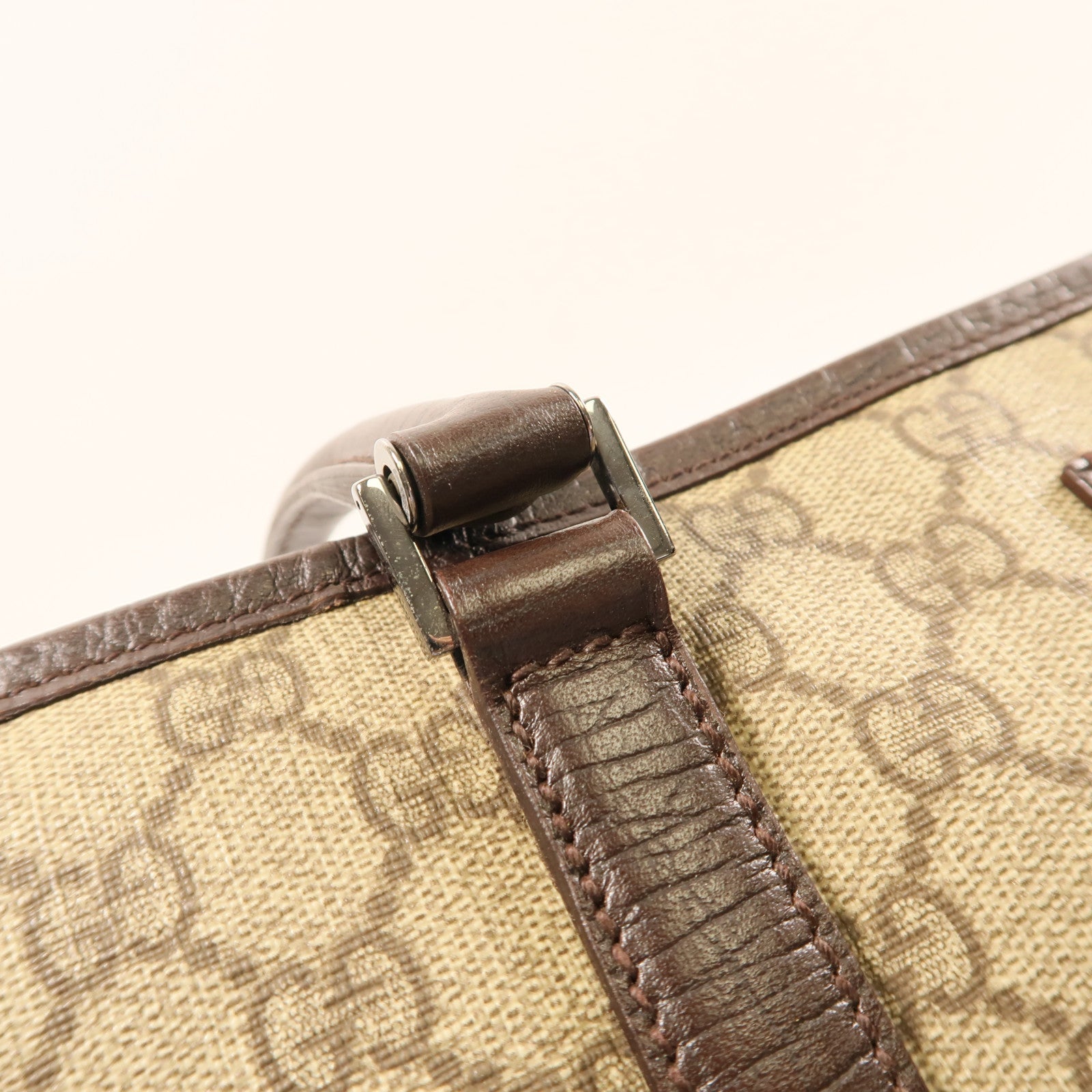 GUCCI 塗層帆布GG Plus Tote Bag銀扣手挽袋米色
