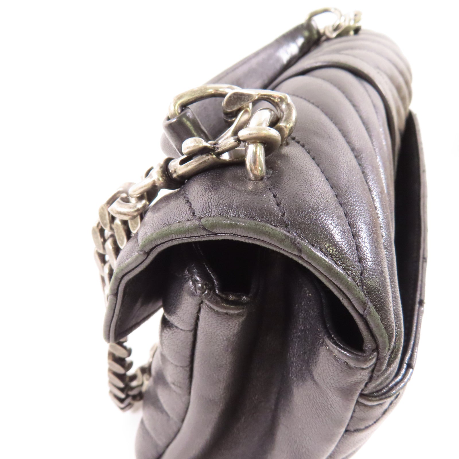 SAINT LAURENT 牛皮皮革Chain 2 Way Bag銀扣鏈帶手挽肩背兩用袋