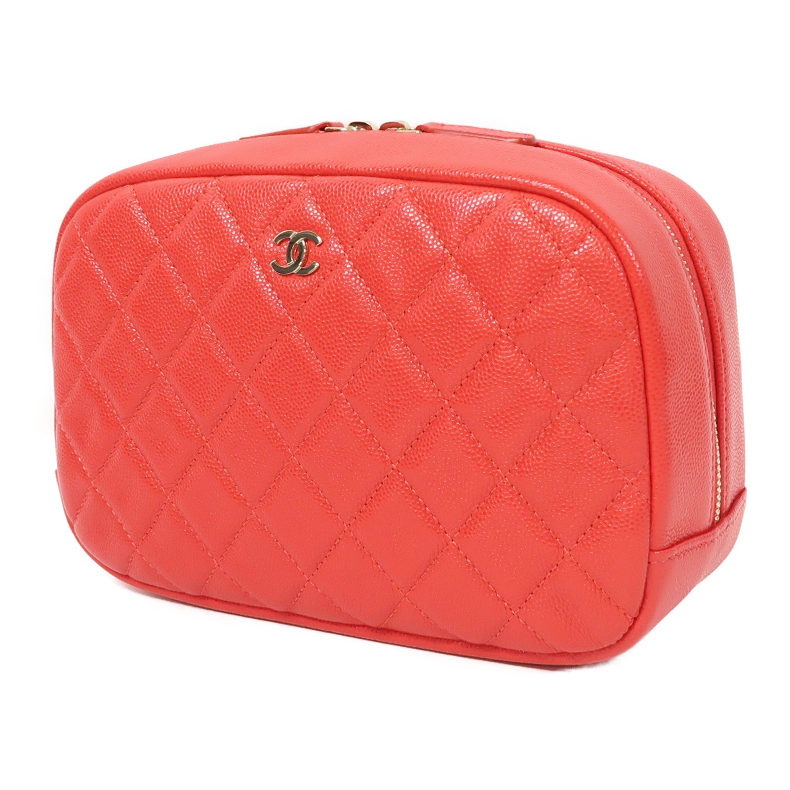 CHANEL 【激減優惠】菱格牛皮皮革Pouch金扣手拿包紅色