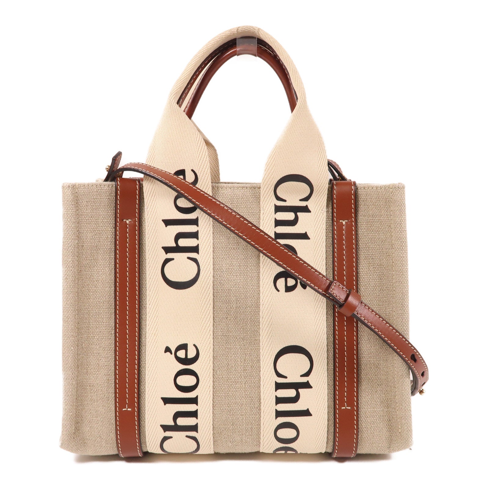 Chloe 帆布Shoulder Bag金扣肩背袋米色