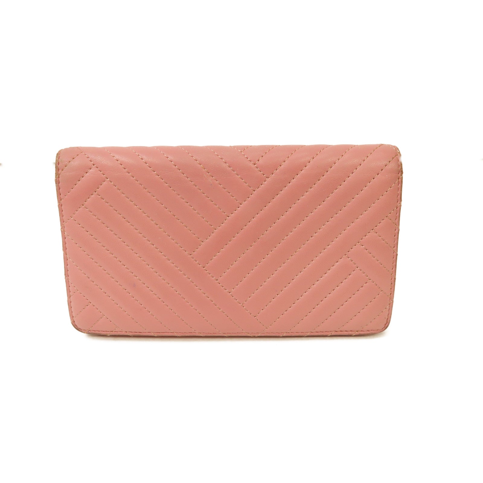 CHANEL 【激減優惠】羊皮皮革Long Wallet銀扣長錢包粉紅色