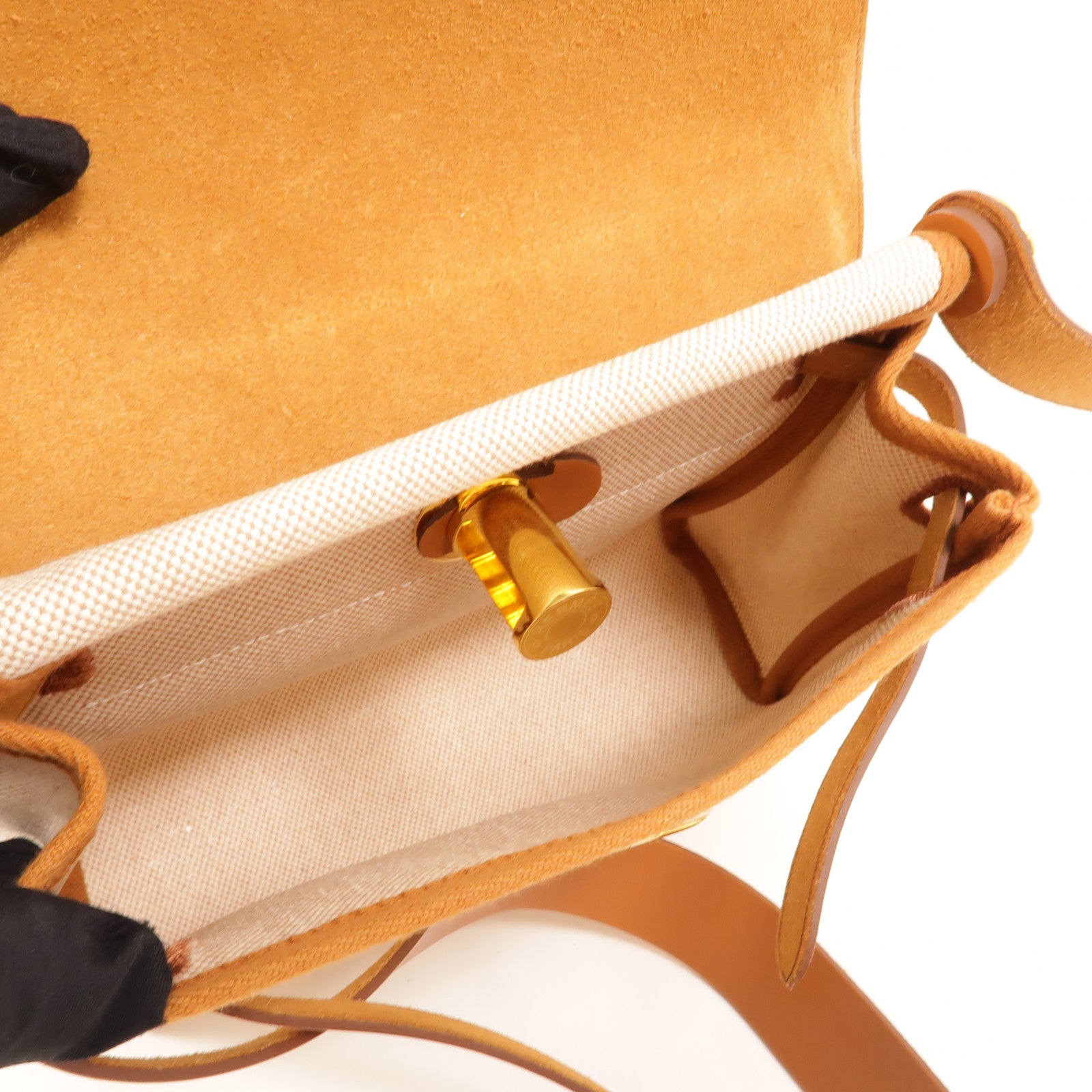 HERMES 帆布Mini Herbag肩背袋Gold/Beige