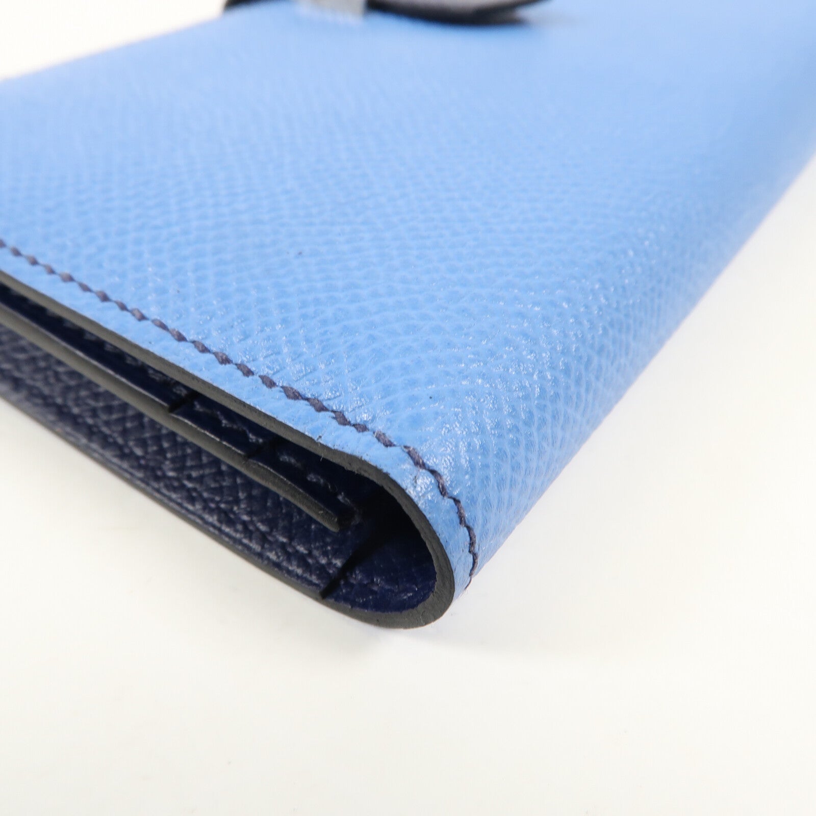 HERMES Epsom皮革Bearn W Snap Wallet銀扣長錢包Bleu Azur/Bleu Saphir