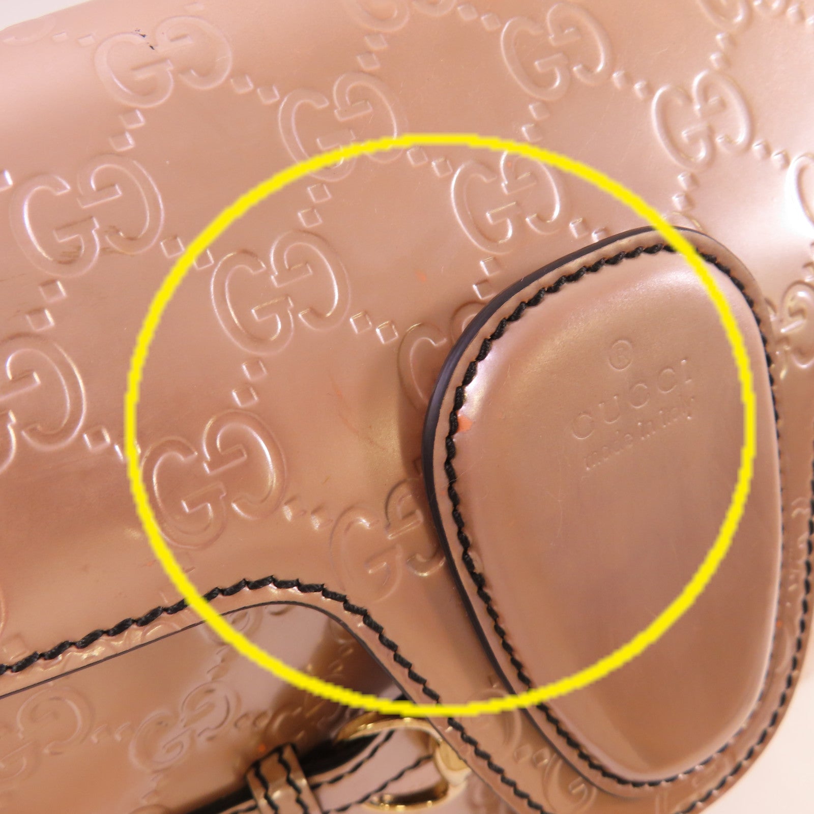 GUCCI 【激減優惠】漆皮皮革Guccissima Emily Chain Shoulder Bag金扣鏈帶肩背袋閃亮粉紅色
