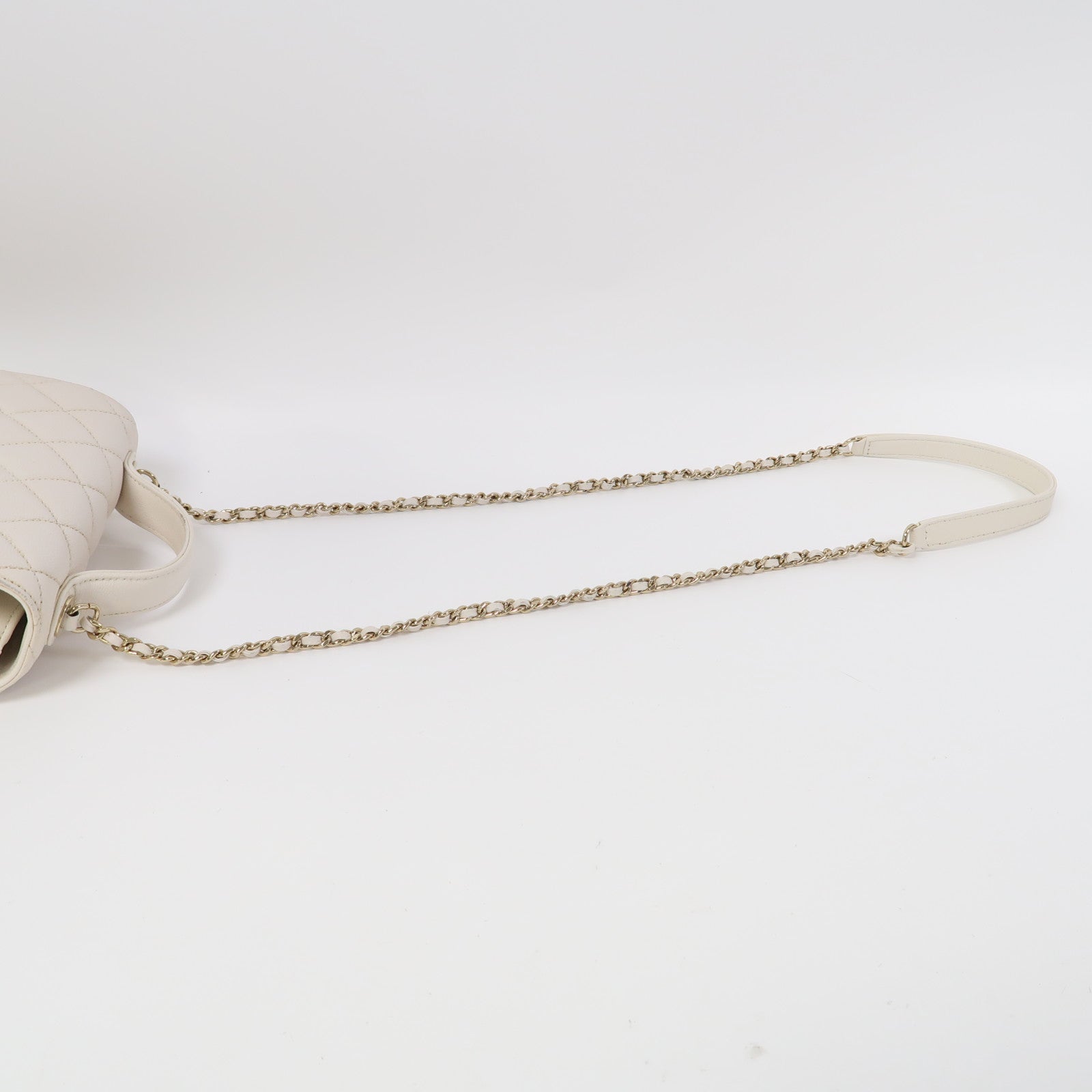 CHANEL 菱格牛皮皮革Shoulder Bag金扣鏈帶肩背袋白色