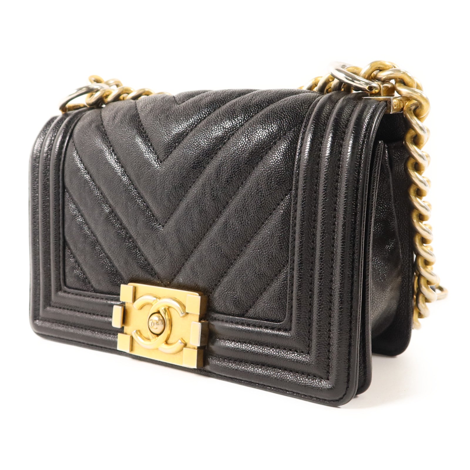 CHANEL 牛皮皮革Boy 20金扣鏈帶肩背袋