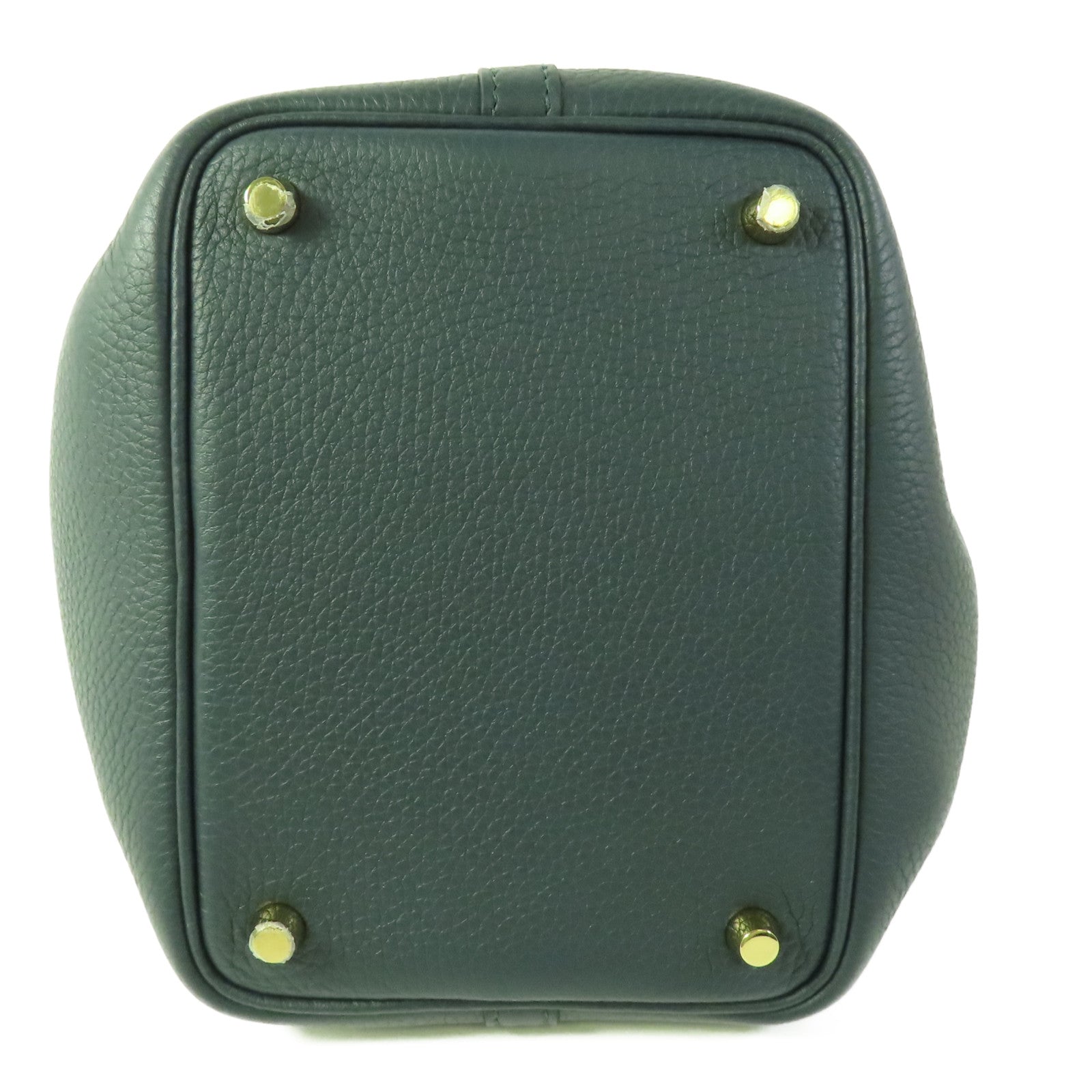 HERMES GHW Picotin PM Tote Bag Clemence Leather Vert Cypres