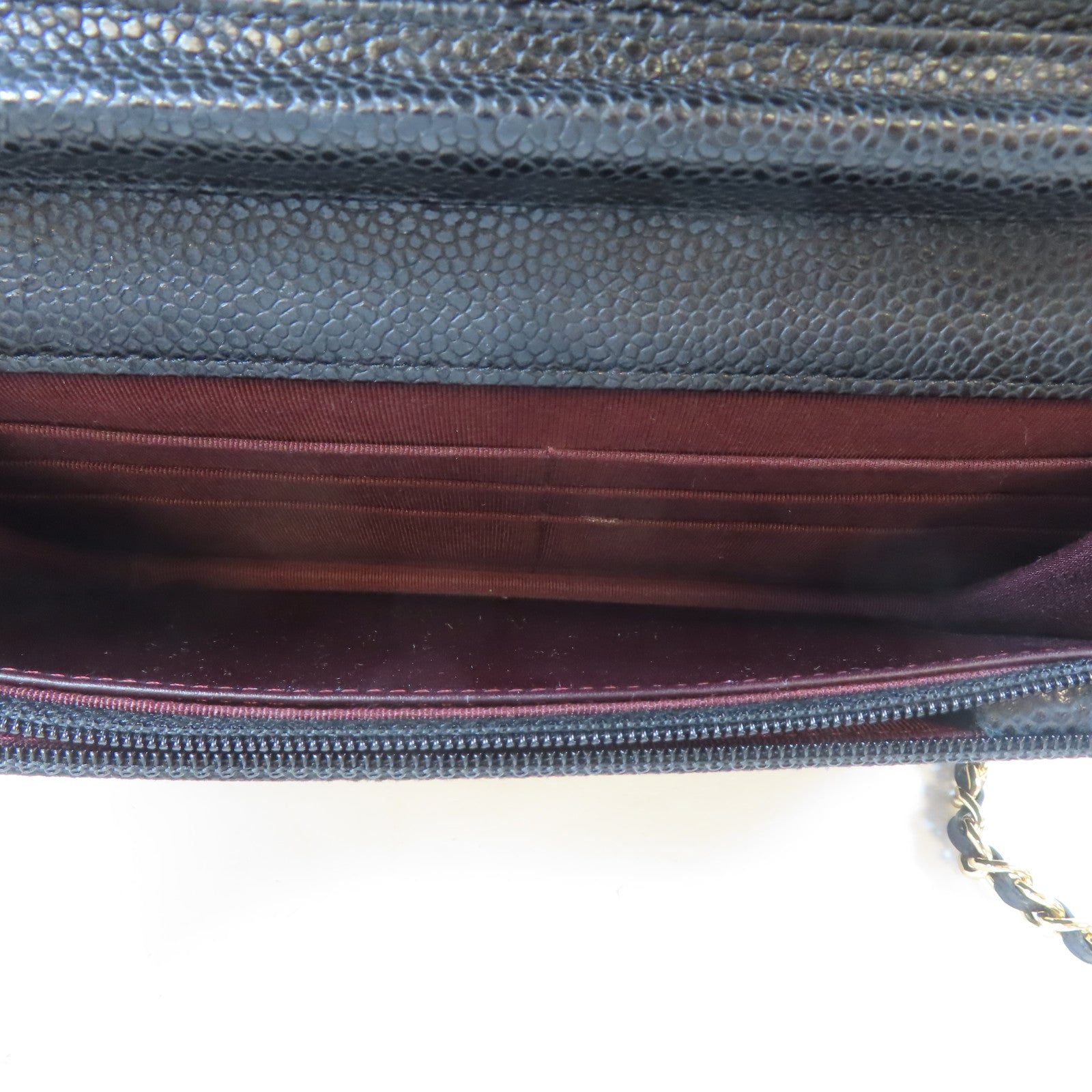 CHANEL 菱格Caviar皮革WOC Wallet On Chain Shoulder Bag金扣鏈帶肩背袋黑色