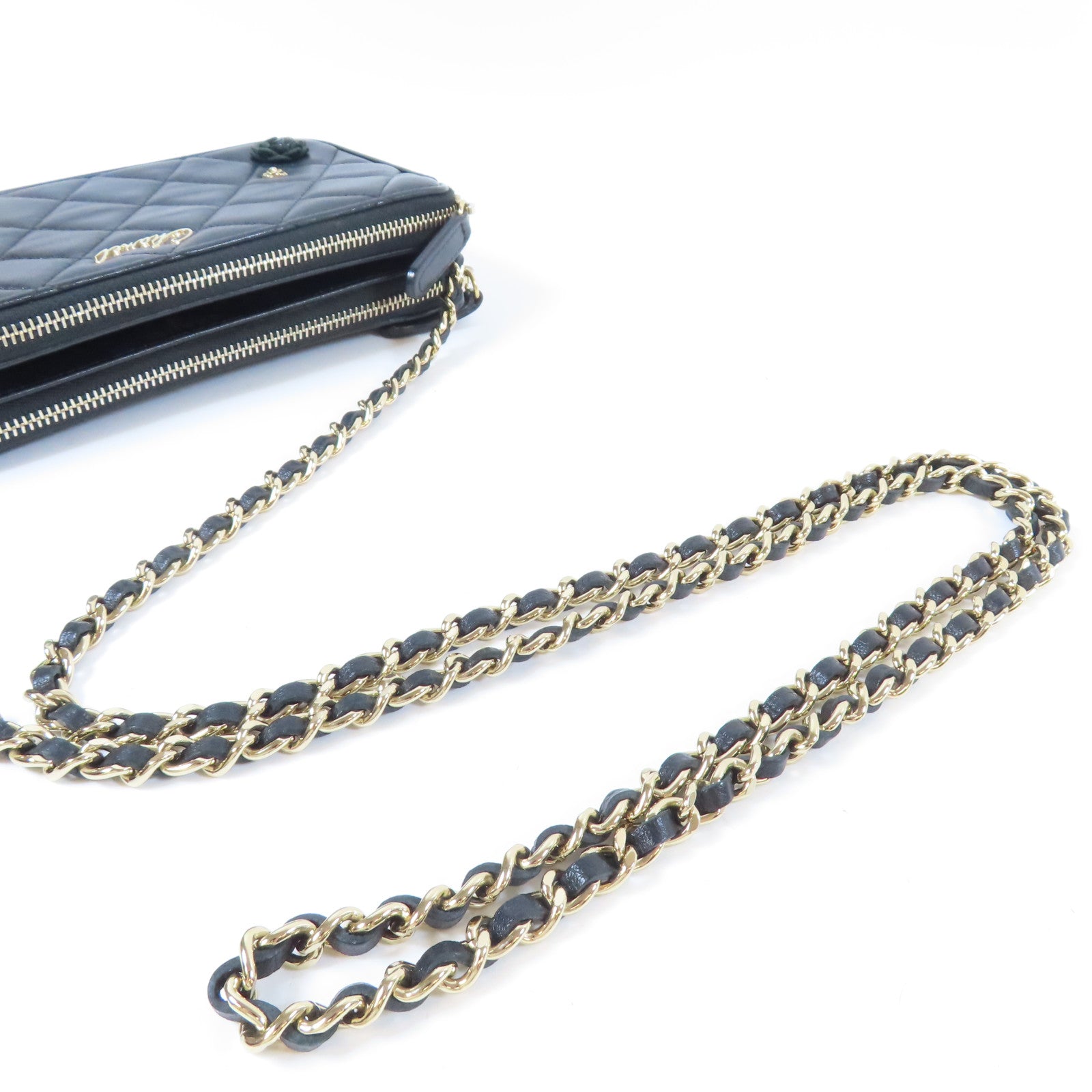 CHANEL 菱格羊皮皮革Matelasse Chain Shoulder Bag金扣鏈帶肩背袋黑色