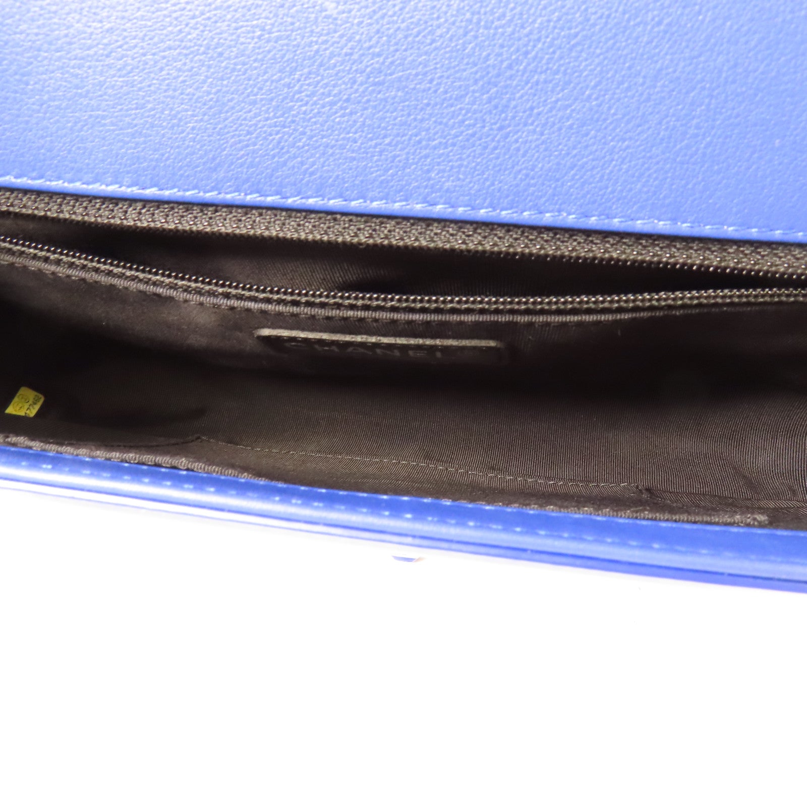 CHANEL CC SHW Boy 28 Chain Shoulder Bag Patent Leather Blue