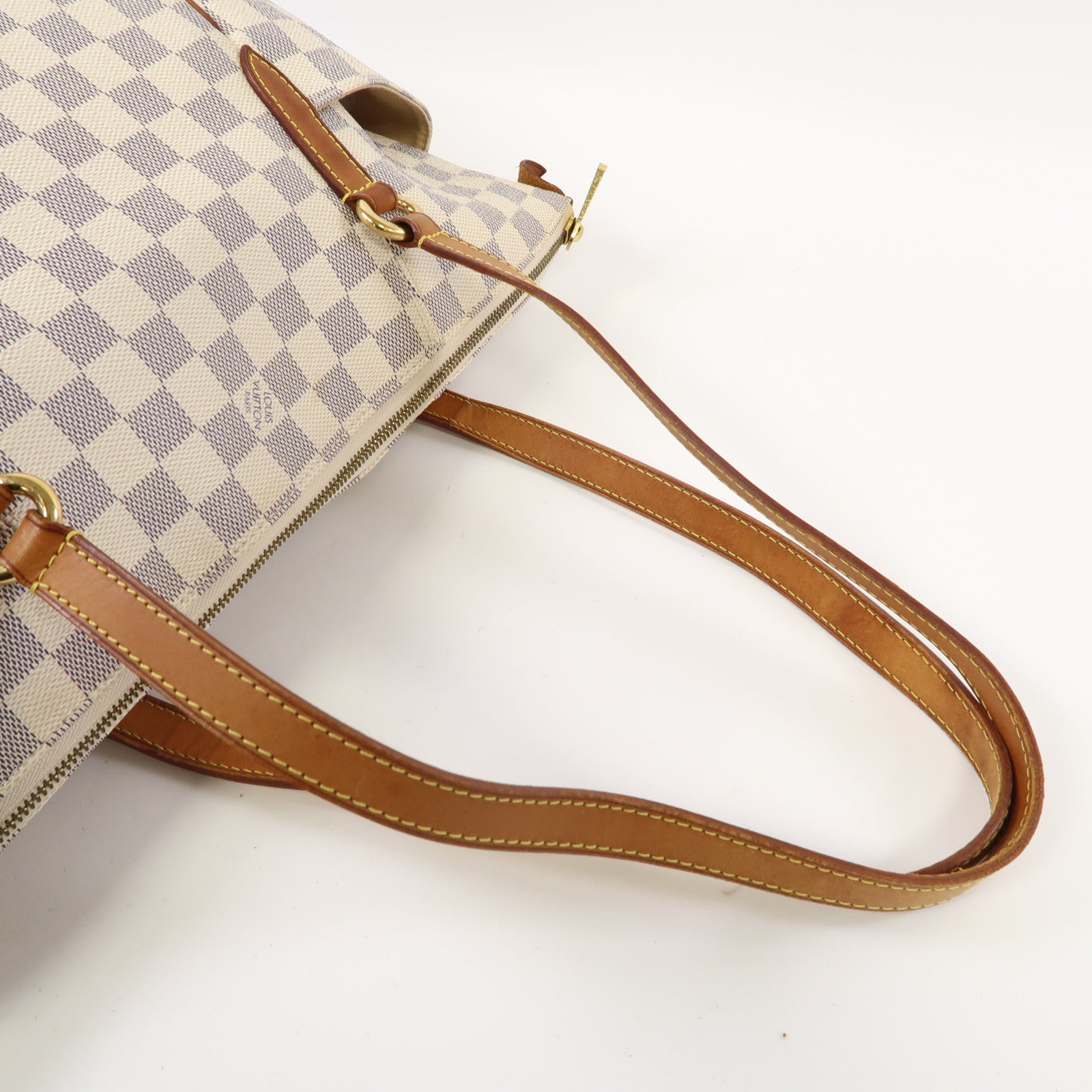 LOUIS VUITTON Damier Azur Totally MM金扣肩背袋白色/藍色