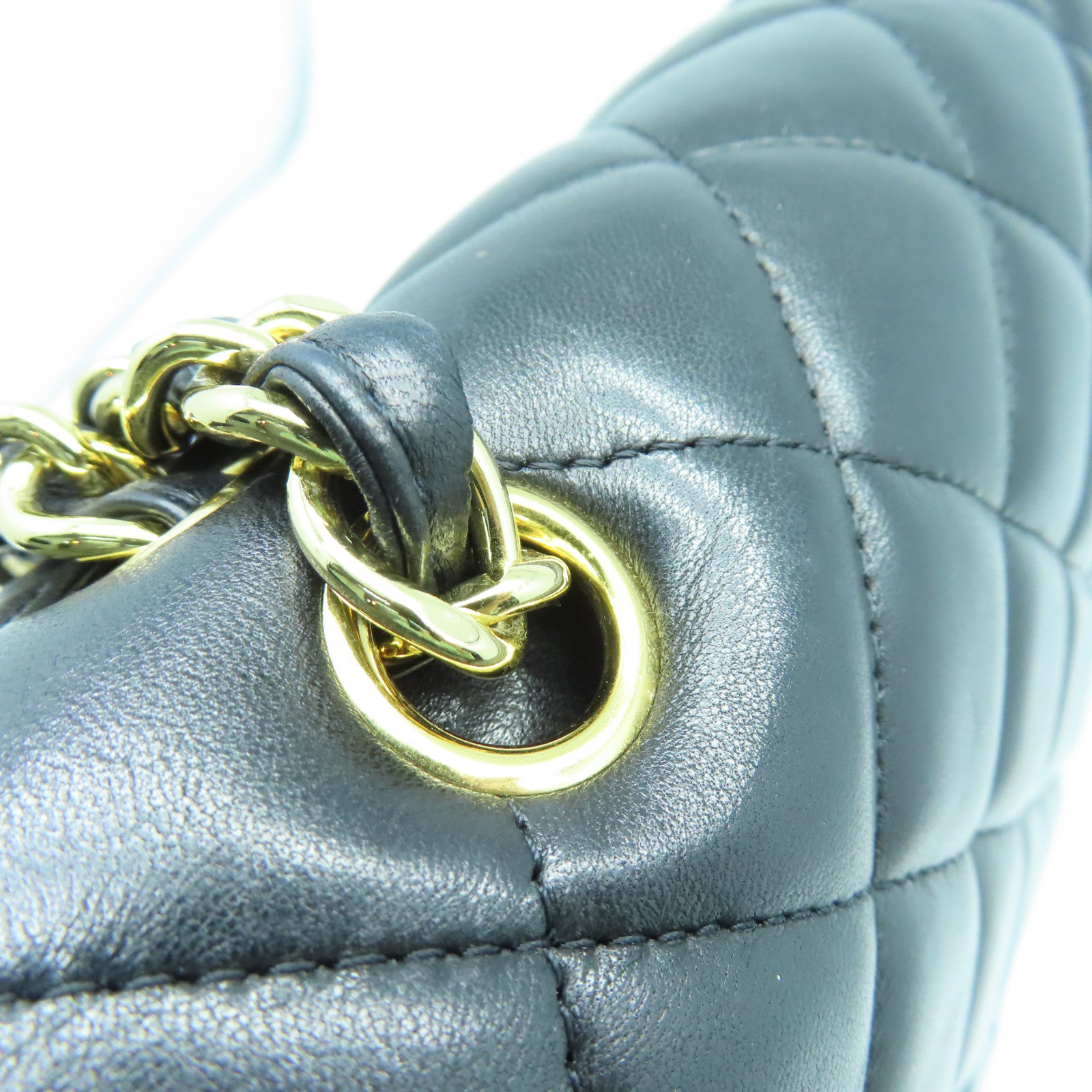 CHANEL rhombic sheepskin leather Chain Shoulder Bag gold buckle chain shoulder bag black