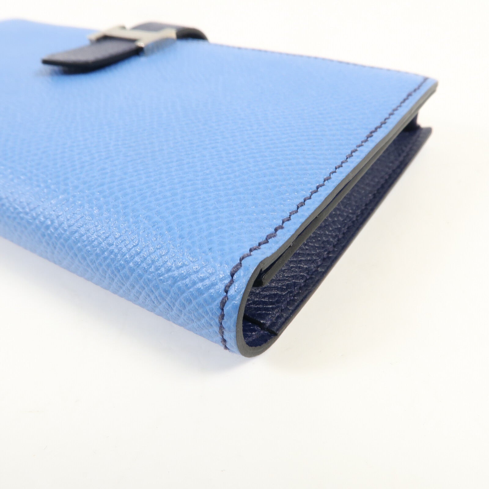 HERMES Epsom皮革Bearn W Snap Wallet銀扣長錢包Bleu Azur/Bleu Saphir