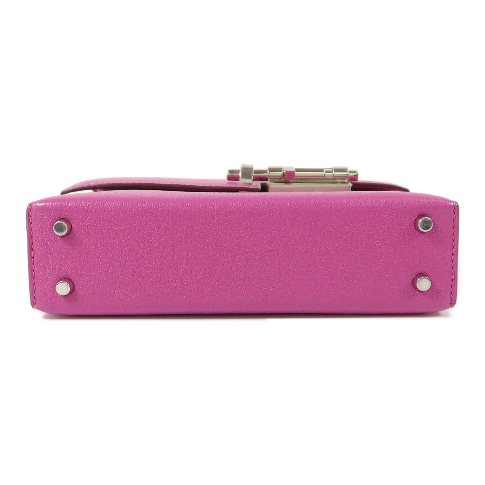 HERMES Chevre皮革Verrou Mini鏈帶肩背袋Rose Extreme