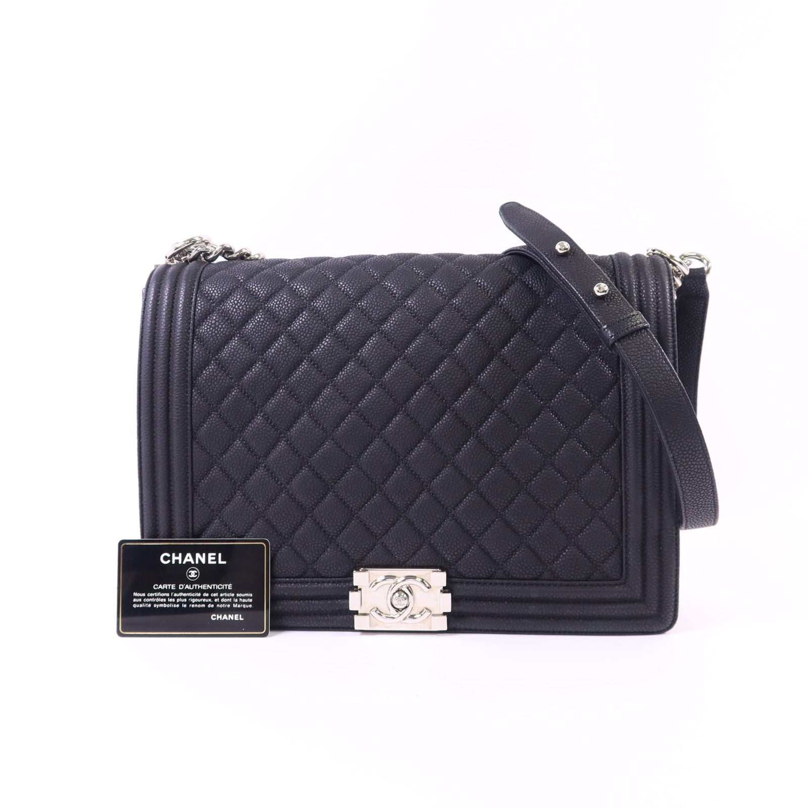 CHANEL 牛皮皮革Boy 30銀扣鏈帶肩背袋