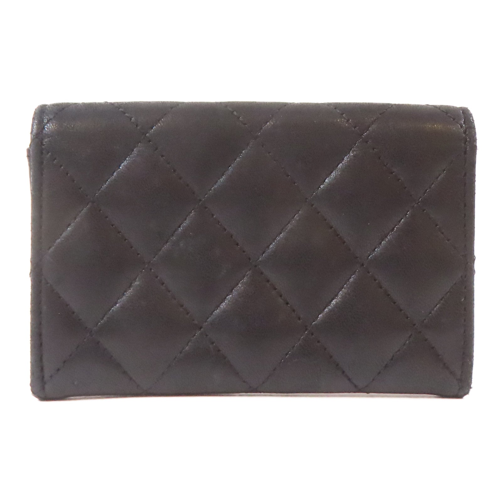 CHANEL 菱格羊皮皮革Card Case銀扣卡片套黑色