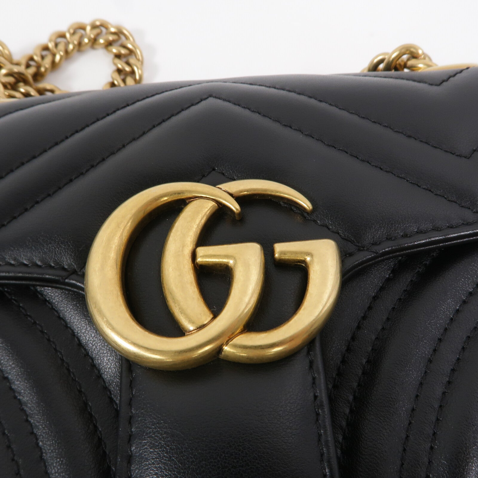 GUCCI 羊皮皮革GG Marmont鏈帶肩背袋