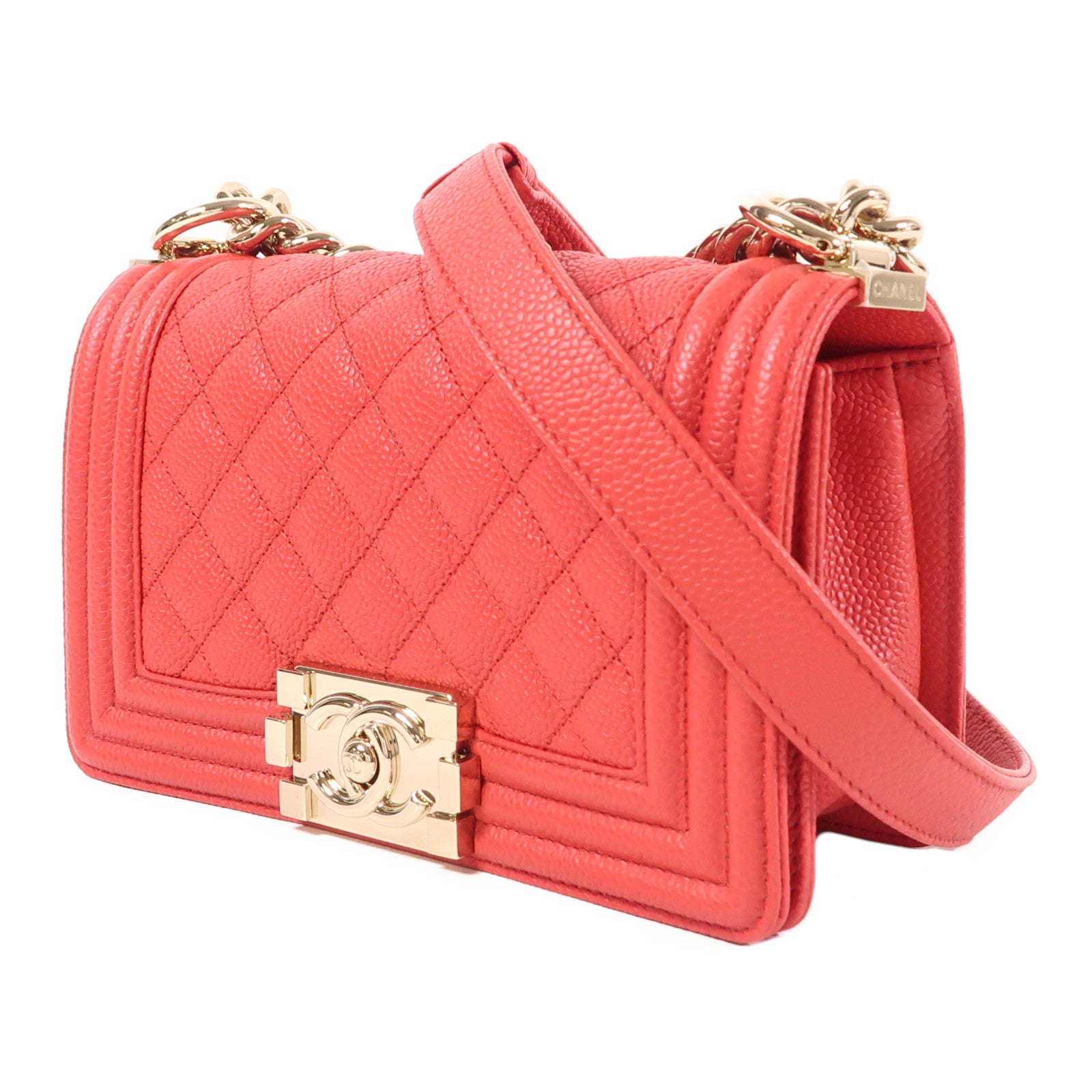 CHANEL CC GHW Boy 20 Chain Shoulder Bag Calfskin Leather Red