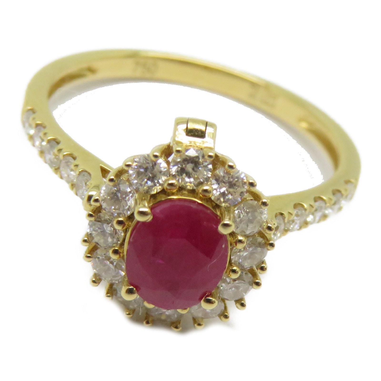 JEWELRY 【激減優惠】18K黃金Ruby Diamond Pendant Ring 0.72ct紅寶石/0.54ct鑽石戒指/吊墜US#7