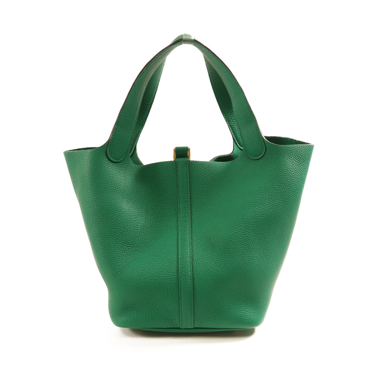 HERMES Clemence皮革Picotin MM金扣手挽袋Vert Vertigo絲絨綠