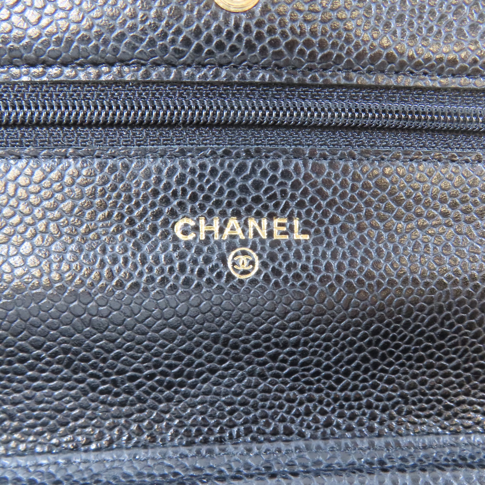 CHANEL 菱格Caviar皮革WOC Wallet On Chain Shoulder Bag金扣鏈帶肩背袋黑色