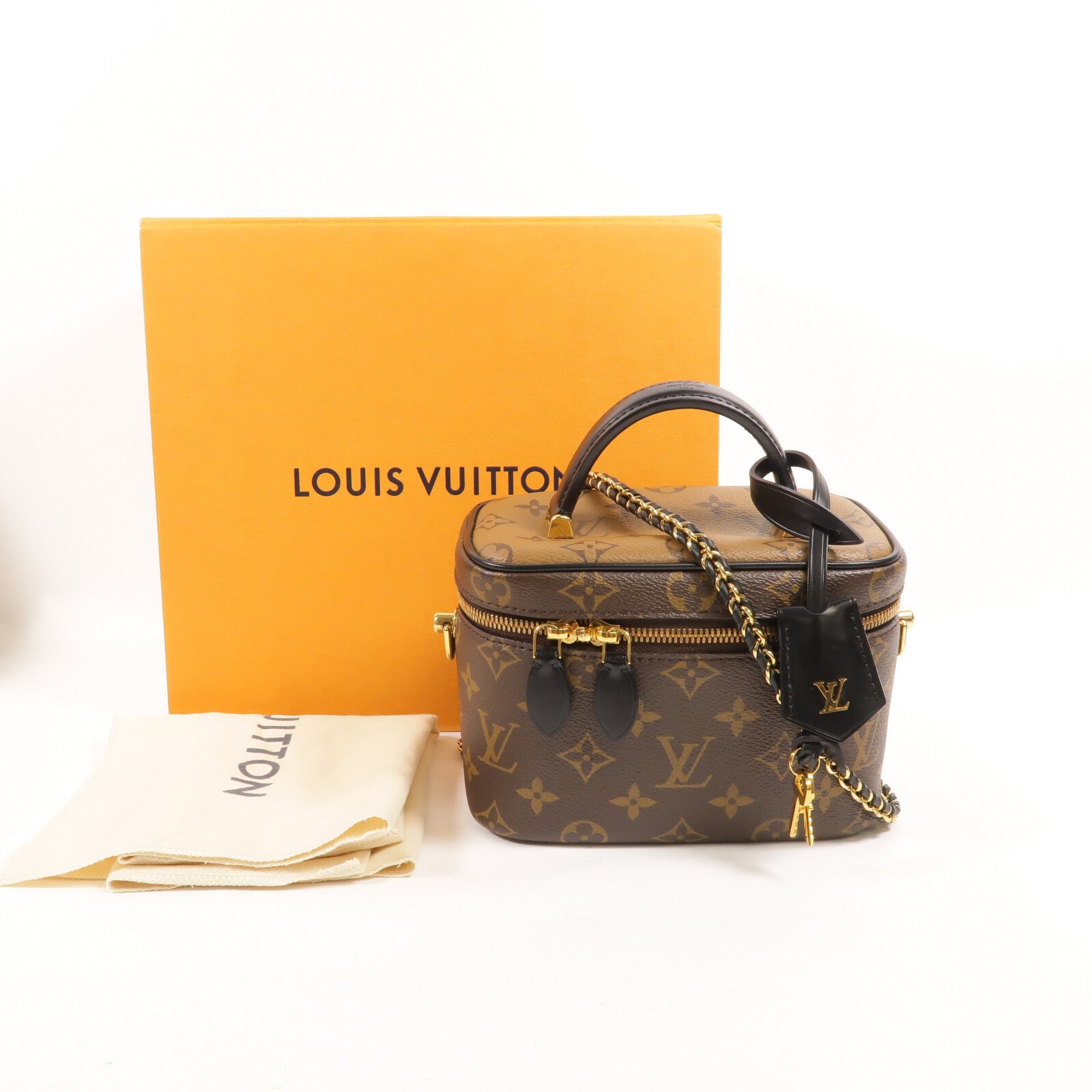 LOUIS VUITTON Monogram Reverse Vanity PM手挽肩背兩用袋棕色