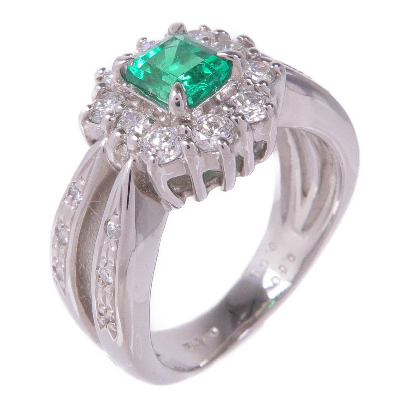 JEWELRY PT900鉑金Emerald Diamond Ring綠寶石/鑽石戒指US#6.25