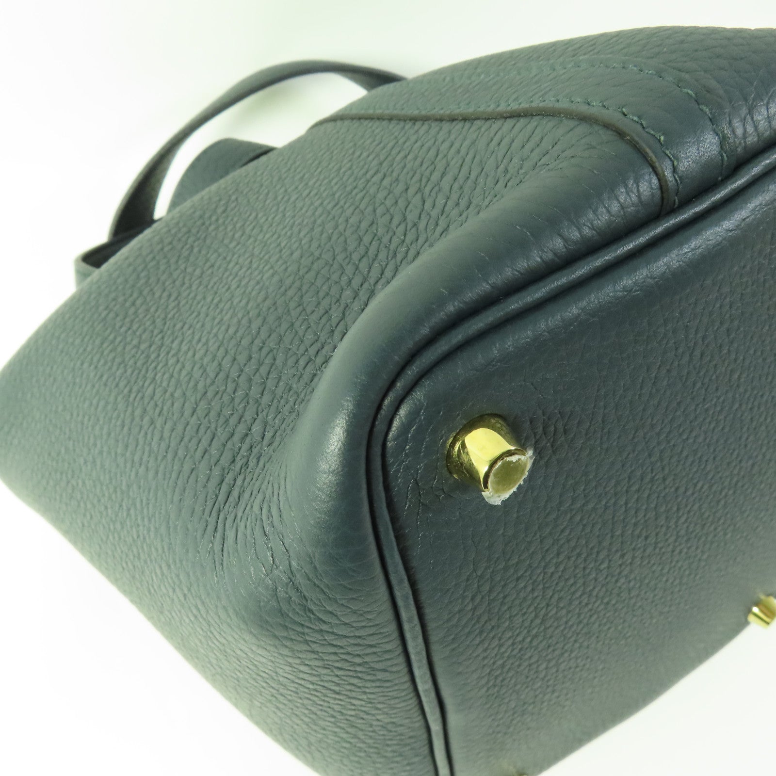 HERMES GHW Picotin PM Tote Bag Clemence Leather Vert Cypres
