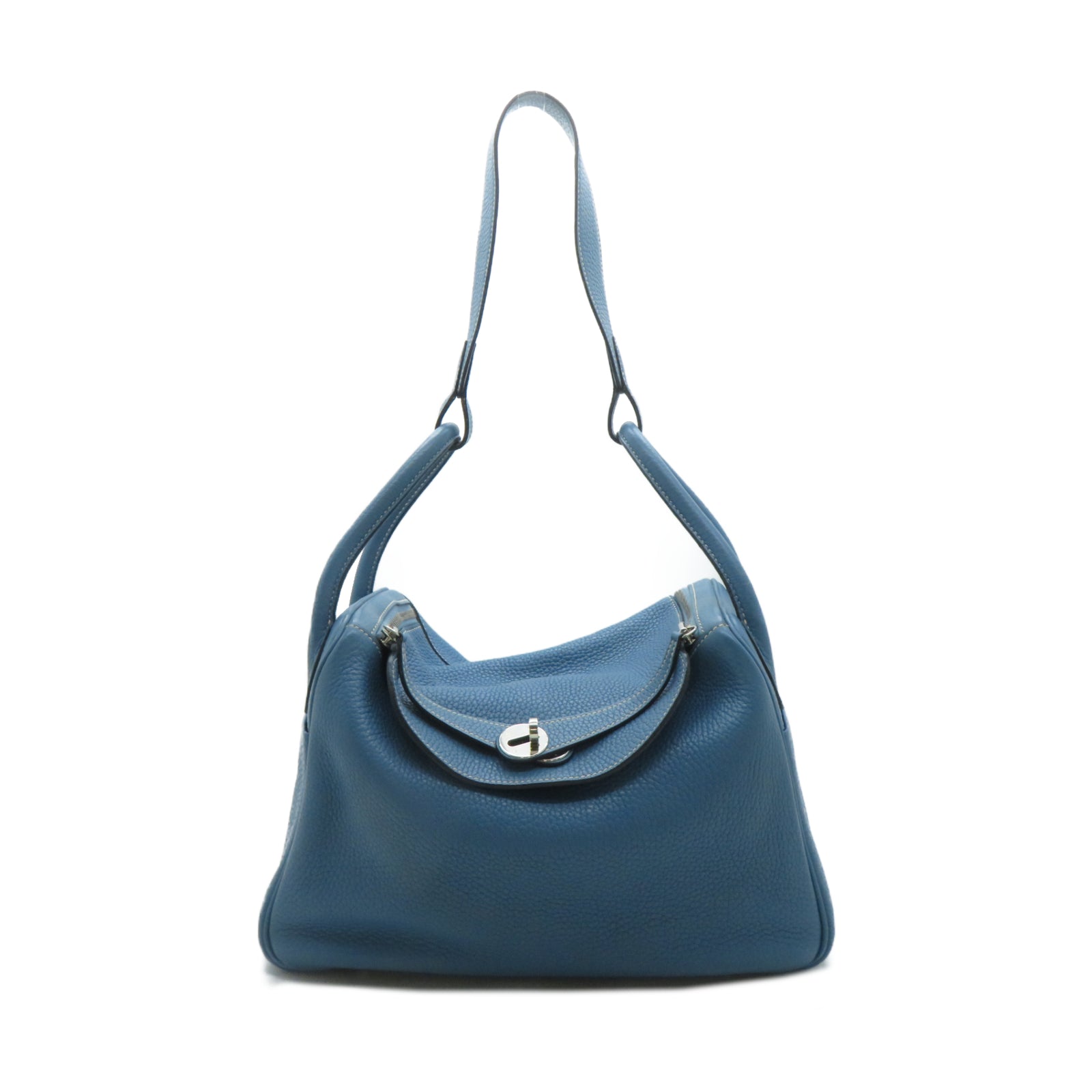 HERMES **【激減優惠】Clemence皮革Lindy 30銀扣手挽肩背兩用袋Blue Jean牛仔藍色