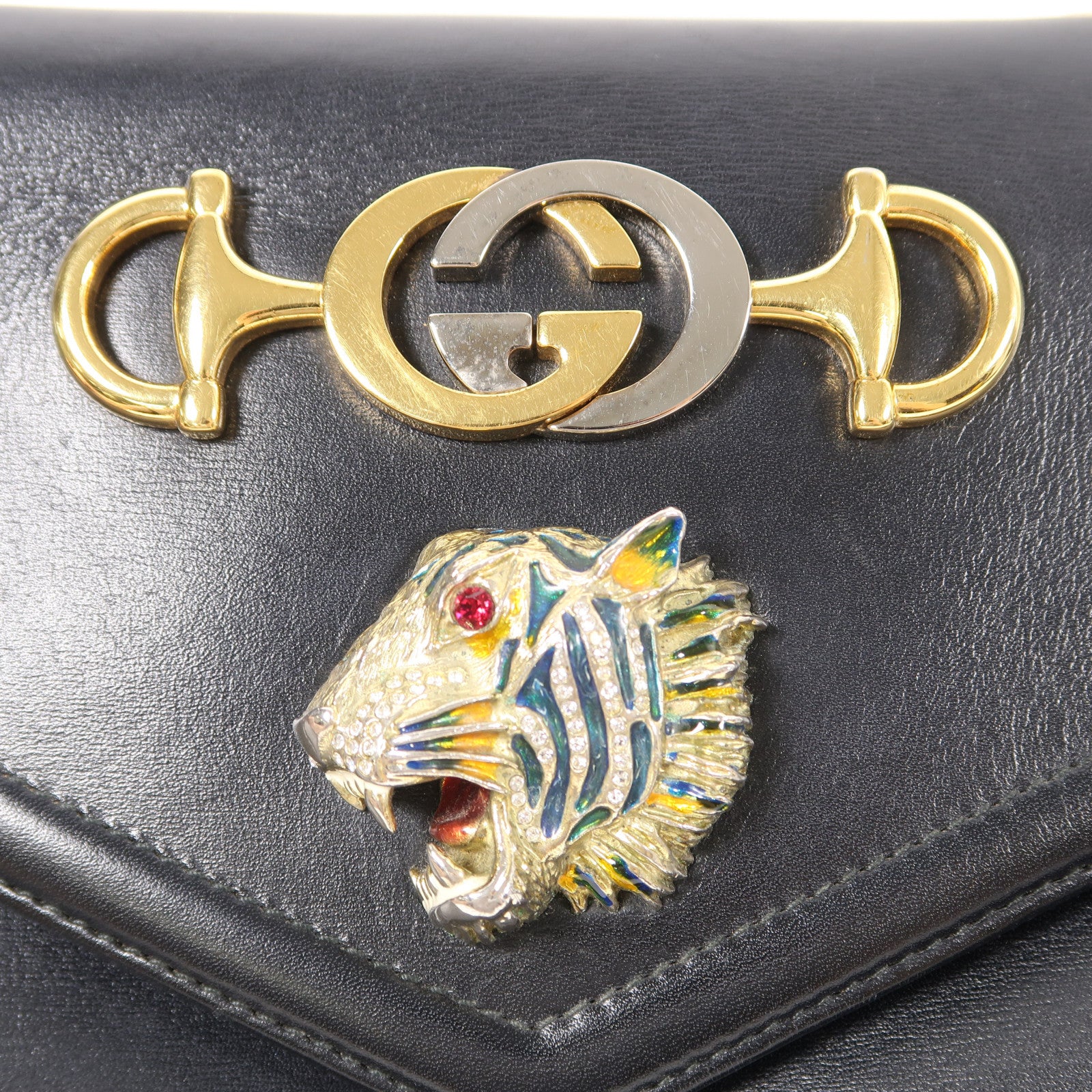 GUCCI 牛皮皮革Shoulder Bag金扣鏈帶肩背袋黑色