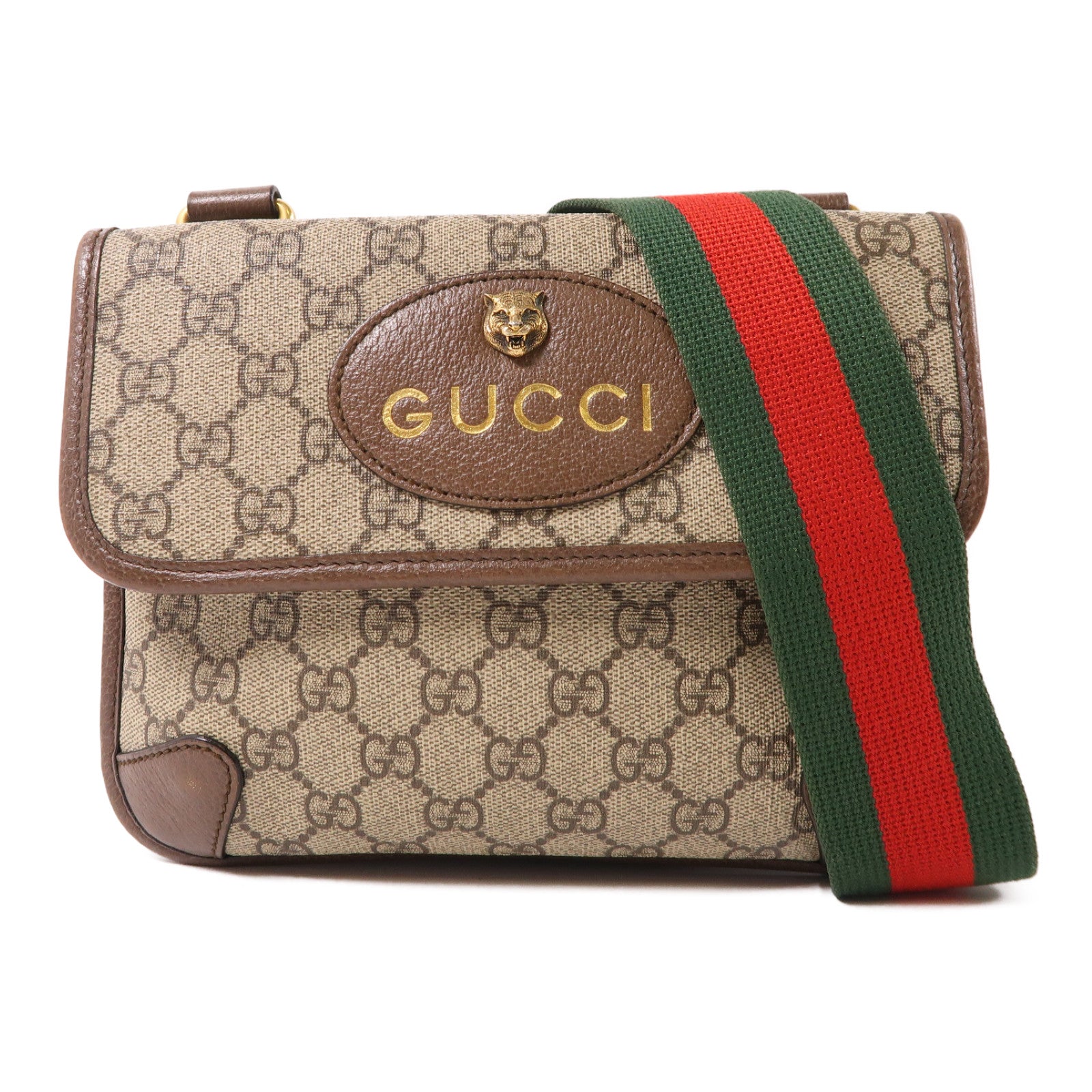 GUCCI 塗層帆布Messenger Bag金扣肩背袋啡色