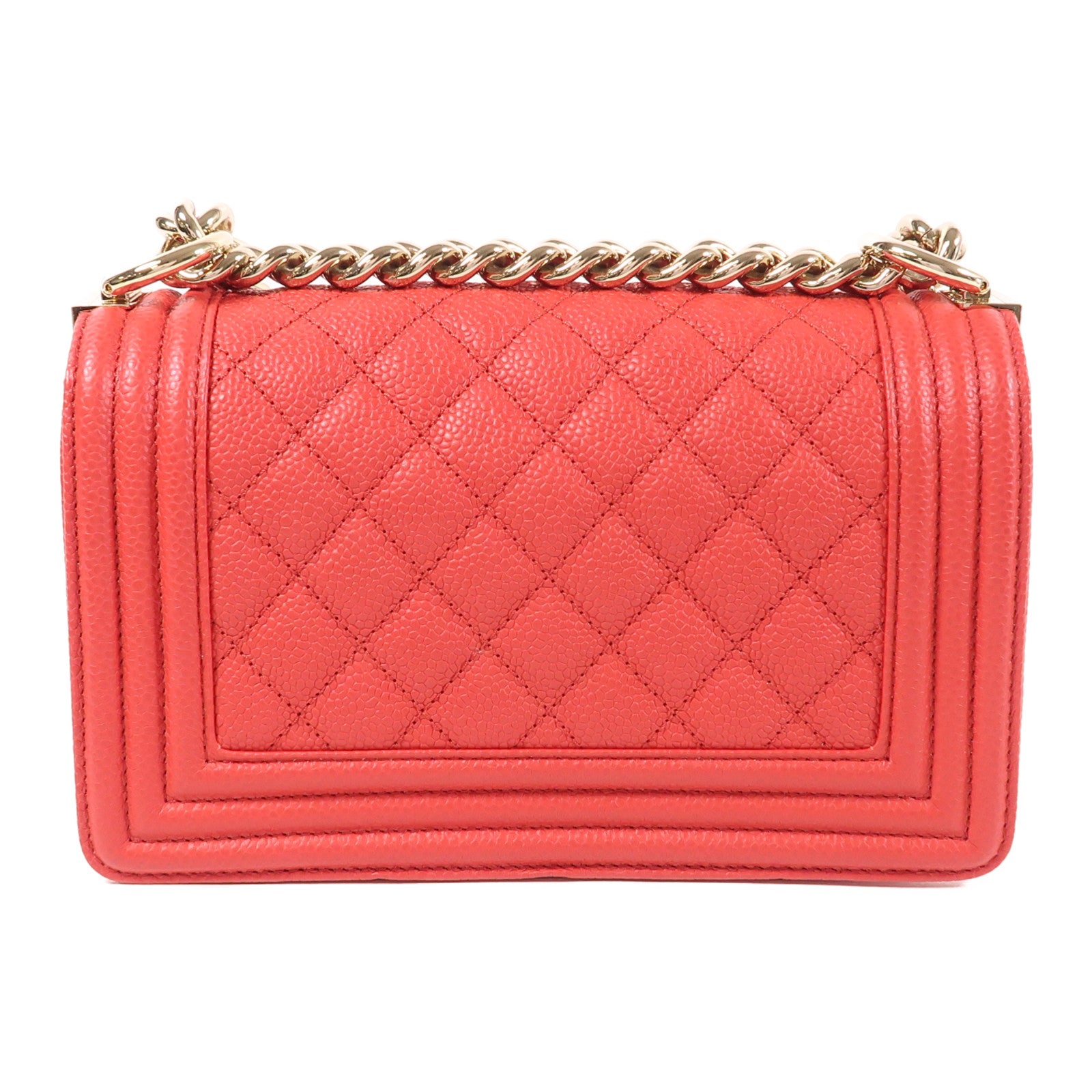 CHANEL CC GHW Boy 20 Chain Shoulder Bag Calfskin Leather Red