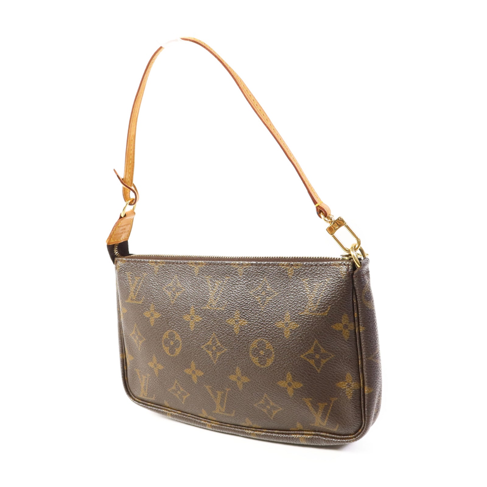 LOUIS VUITTON Monogram Pochette Accessoires金扣手挽袋棕色