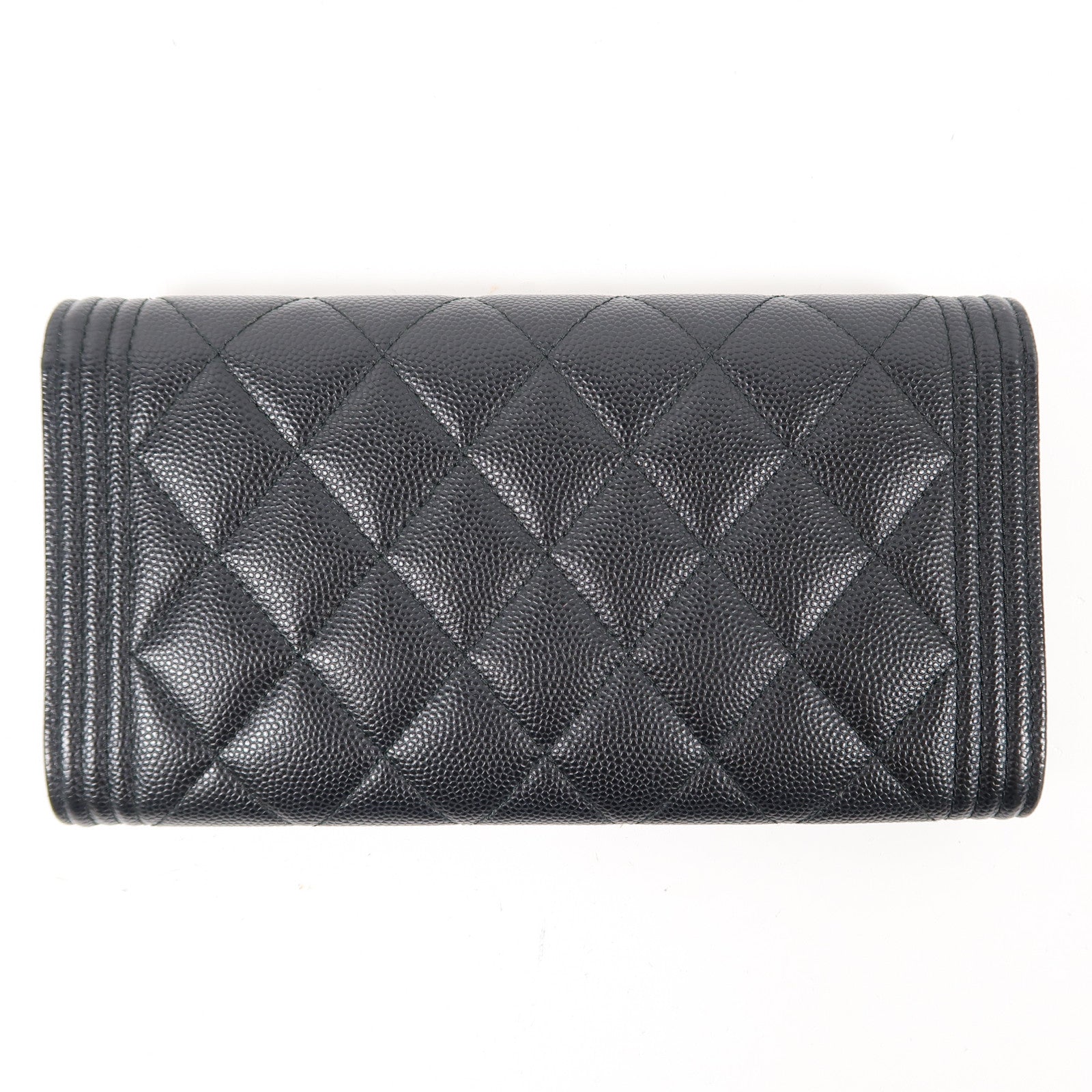 CHANEL 菱格Caviar皮革Boy Long Wallet金扣長錢包黑色