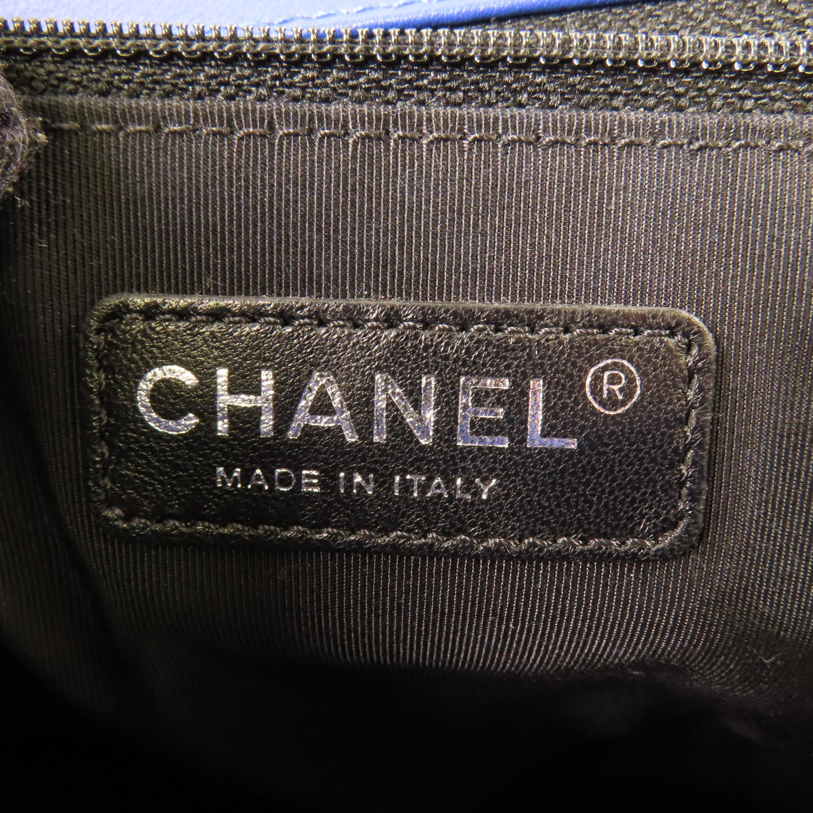 CHANEL CC SHW Boy 28 Chain Shoulder Bag Patent Leather Blue