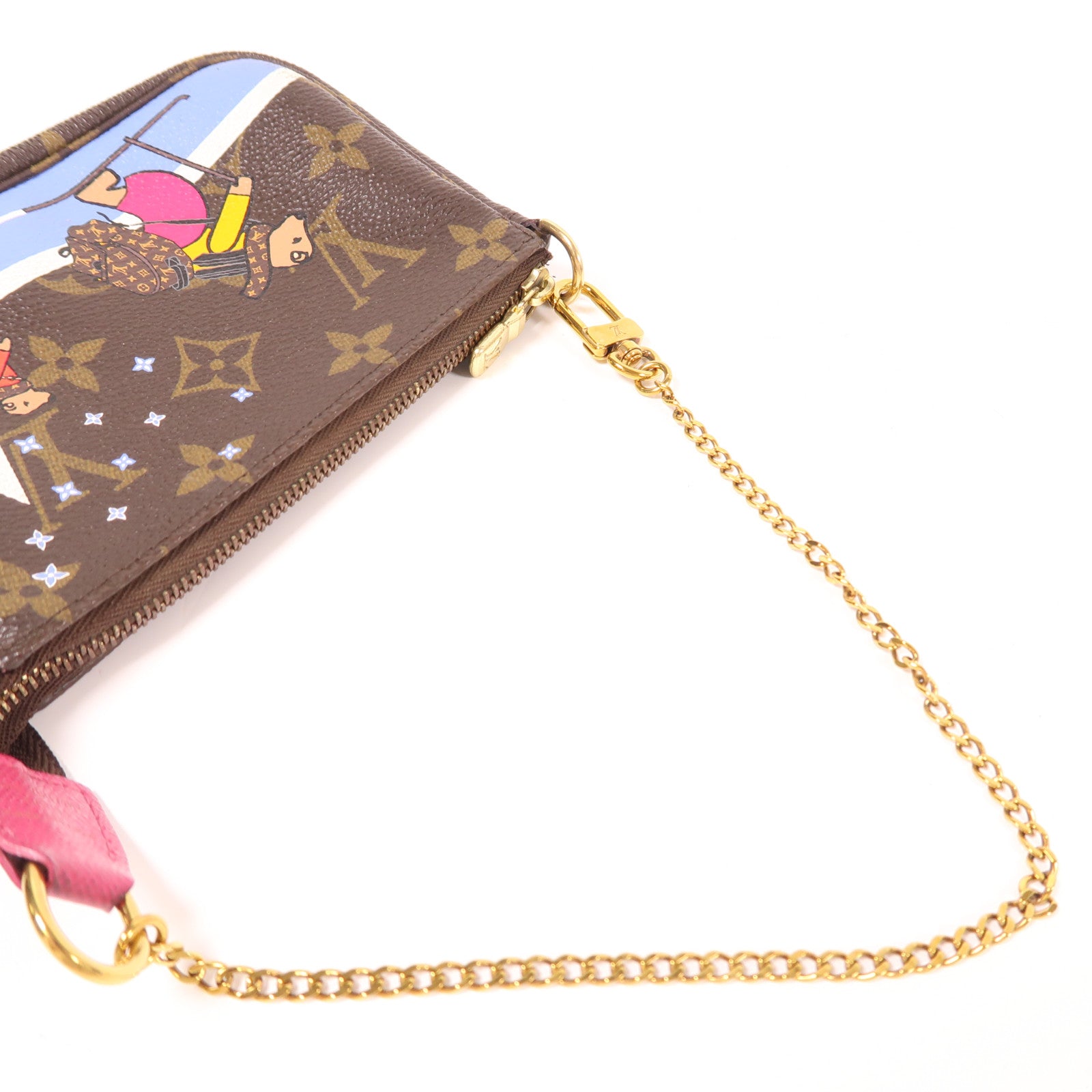 LOUIS VUITTON Monogram Mini Pochette Accessoires金扣手挽袋棕色/彩色