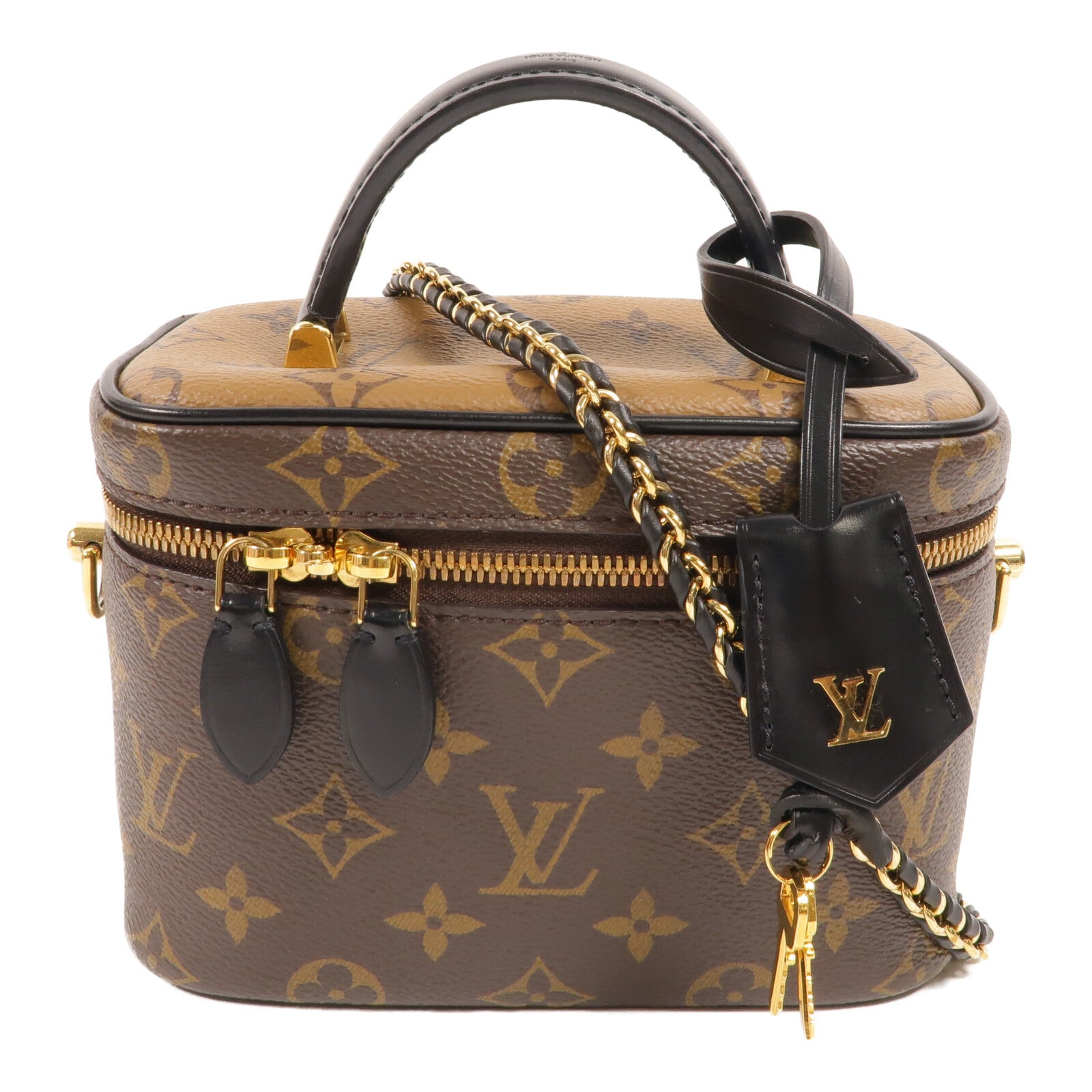 LOUIS VUITTON Monogram Reverse Vanity PM手挽肩背兩用袋棕色