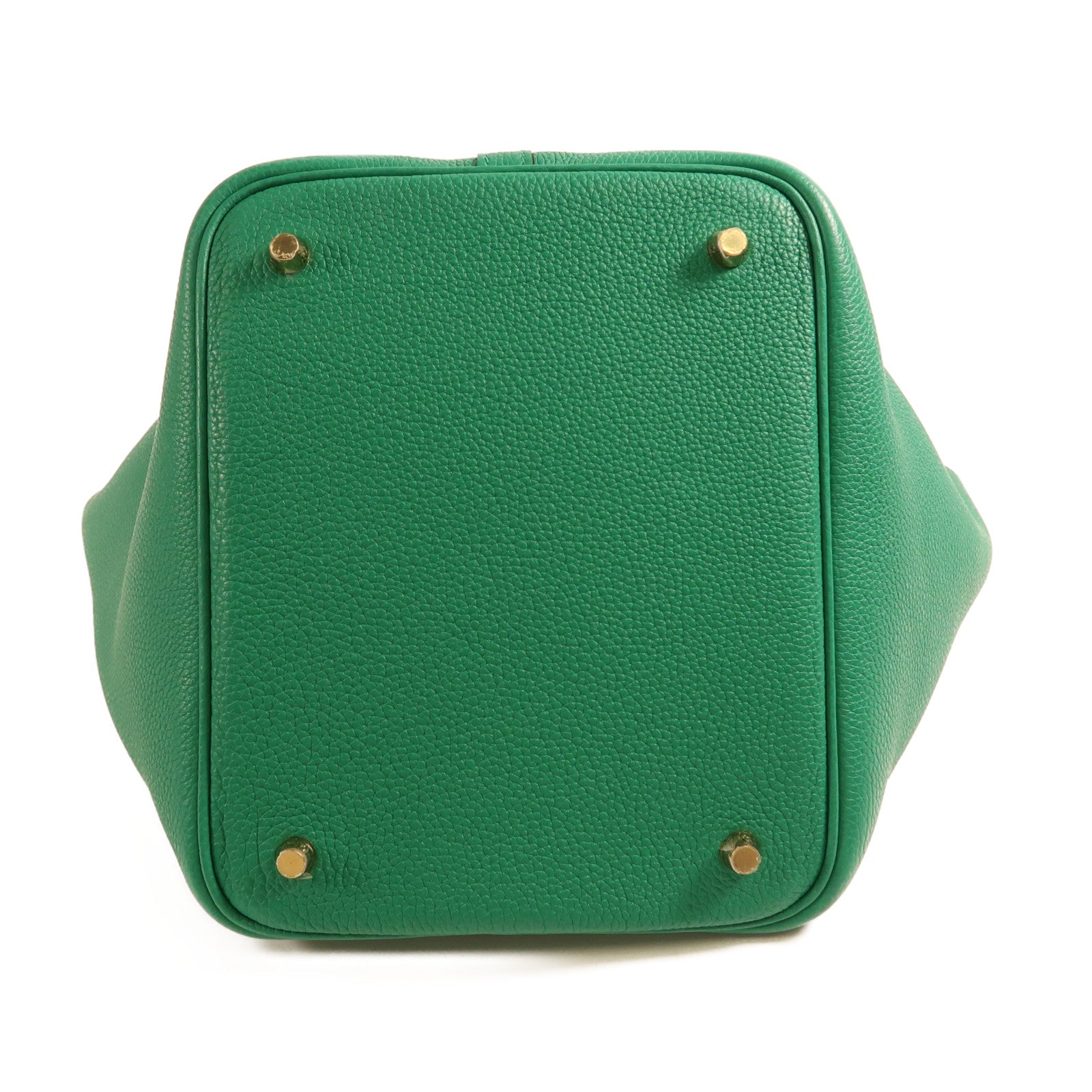 HERMES Clemence皮革Picotin MM金扣手挽袋Vert Vertigo絲絨綠