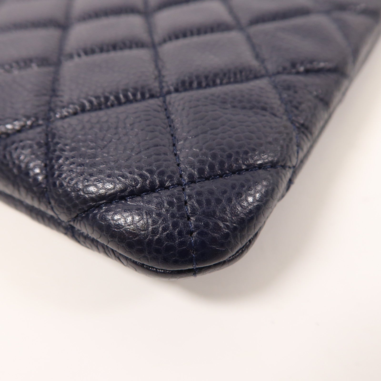 CHANEL CC GHW Pouch Calfskin Leather Navy
