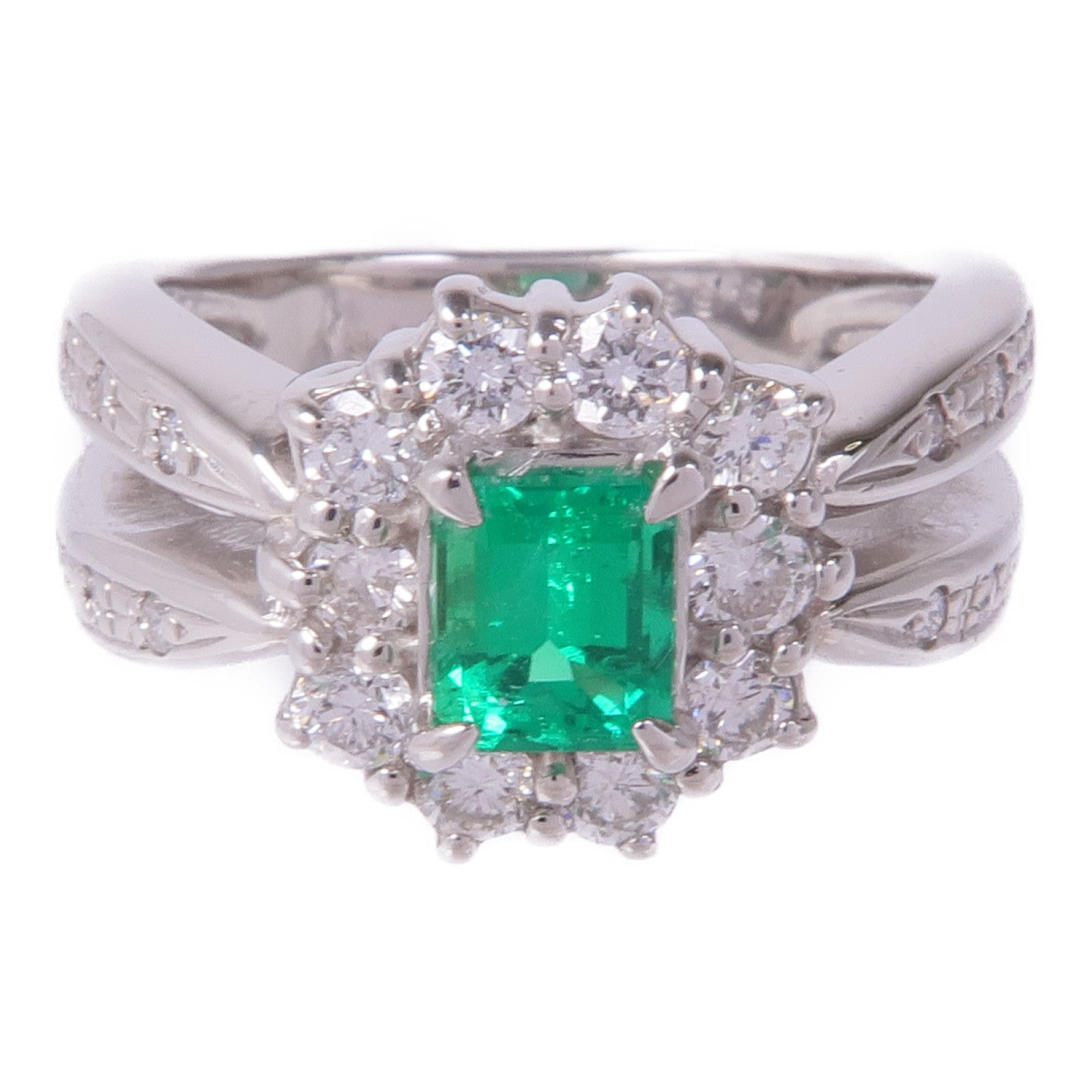 JEWELRY PT900鉑金Emerald Diamond Ring綠寶石/鑽石戒指US#6.25