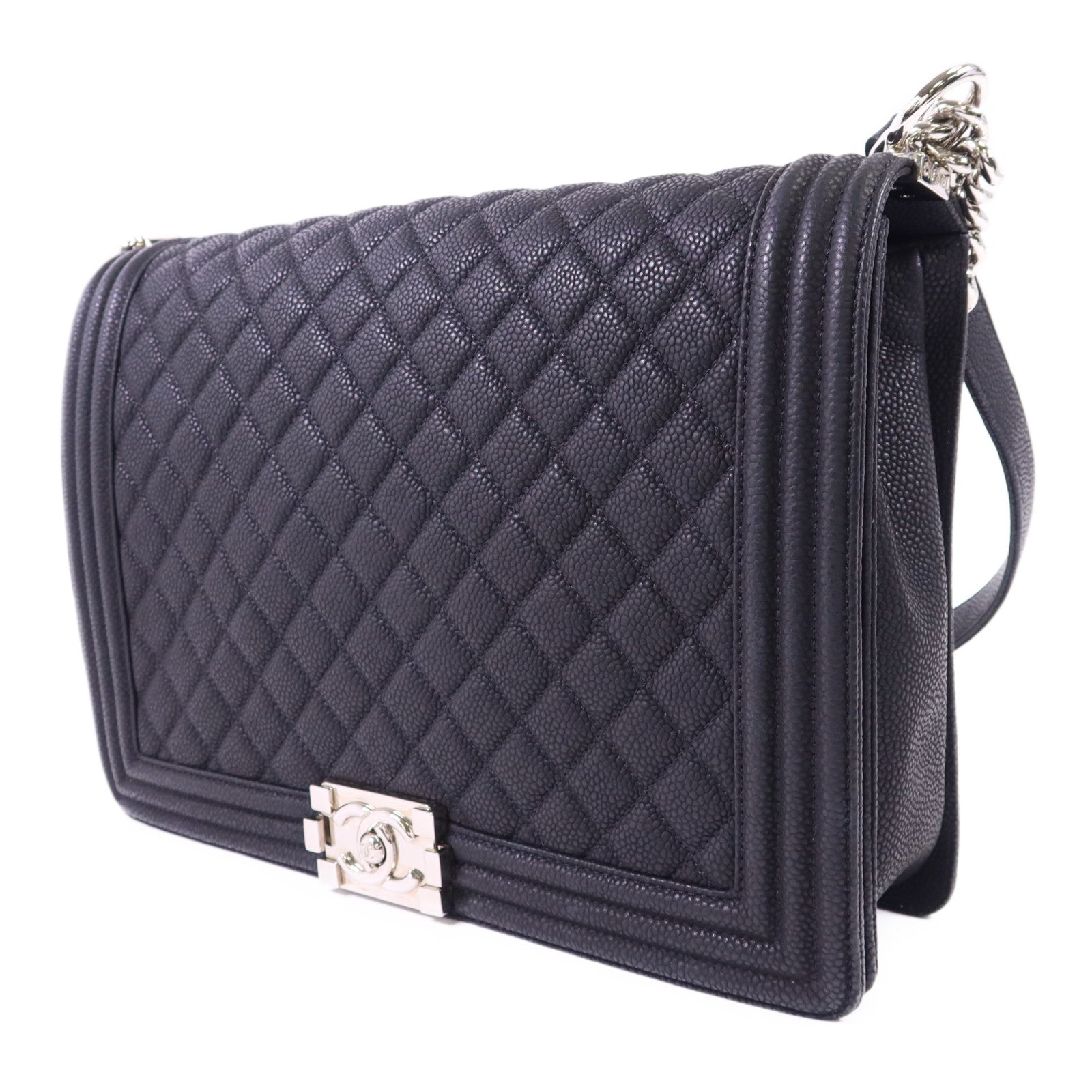 CHANEL 牛皮皮革Boy 30銀扣鏈帶肩背袋