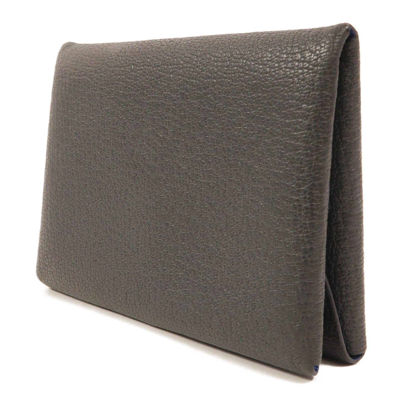 HERMES Chevre皮革Calvi Duo卡片套Graphite/Bleu Hydra