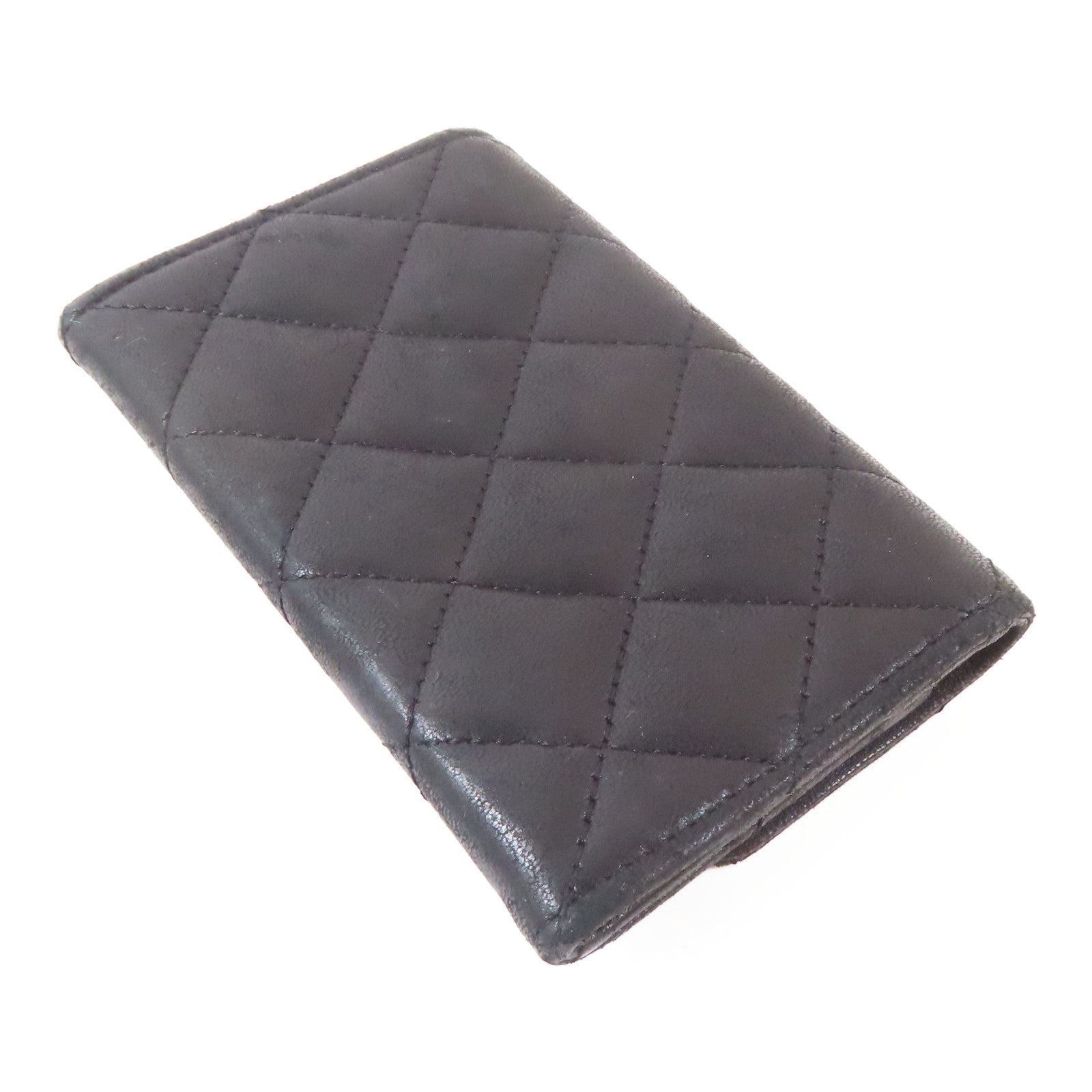 CHANEL 菱格羊皮皮革Card Case銀扣卡片套黑色