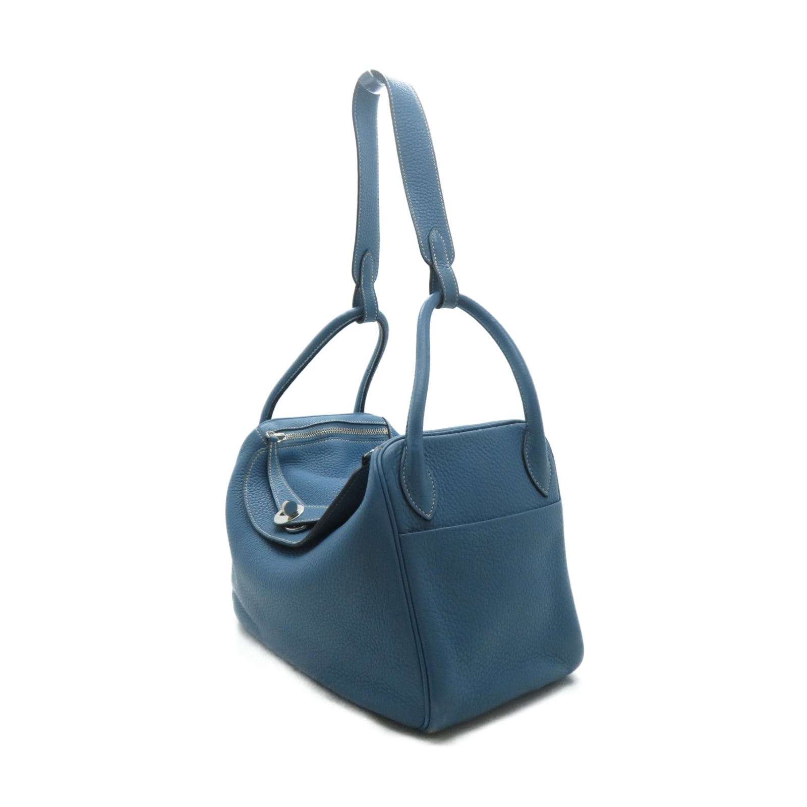 HERMES **【激減優惠】Clemence皮革Lindy 30銀扣手挽肩背兩用袋Blue Jean牛仔藍色