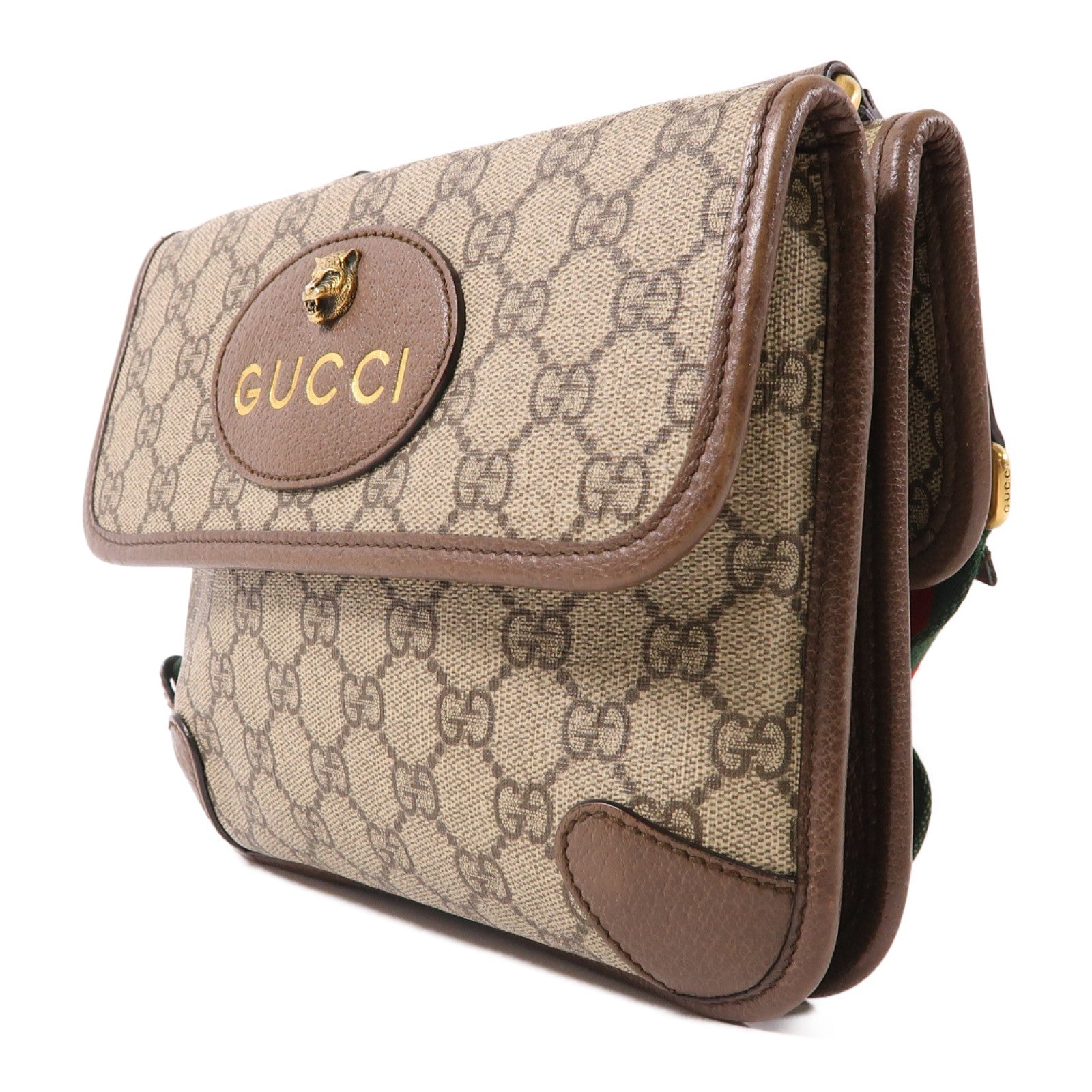 GUCCI 塗層帆布Messenger Bag金扣肩背袋啡色