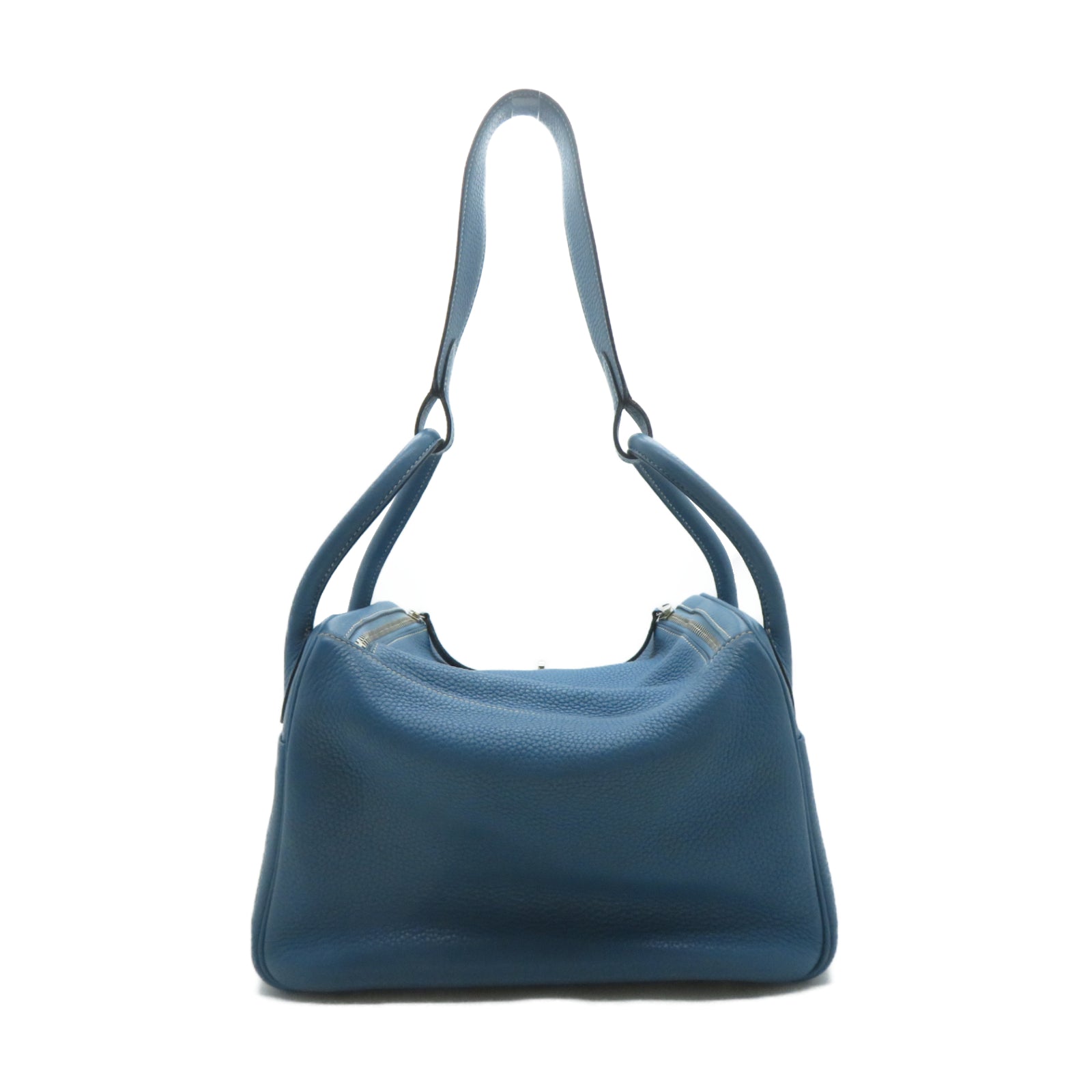 HERMES **【激減優惠】Clemence皮革Lindy 30銀扣手挽肩背兩用袋Blue Jean牛仔藍色