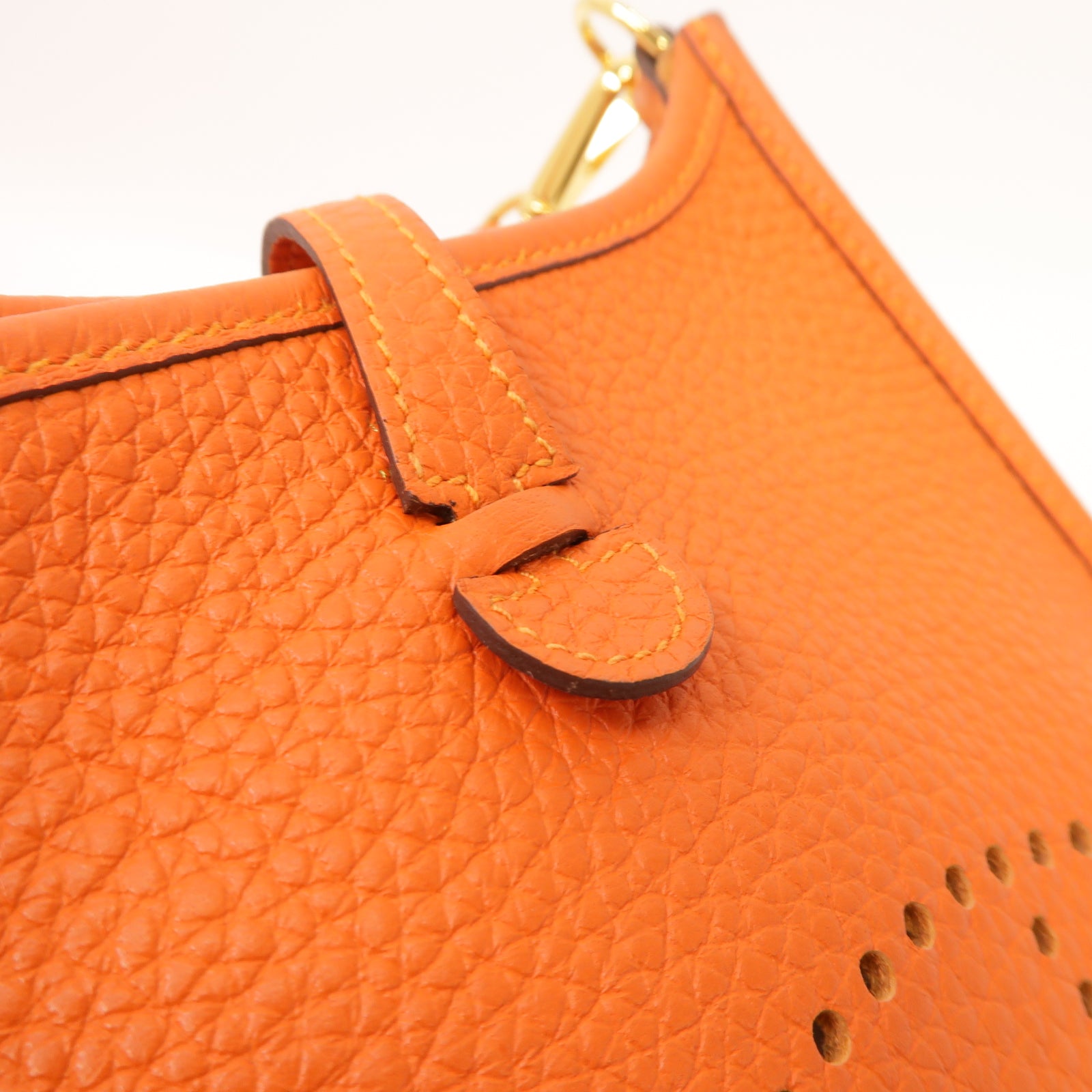 HERMES 【激減優惠】Clemence皮革Evelyne TPM Shoulder Bag金扣肩背袋火焰橘