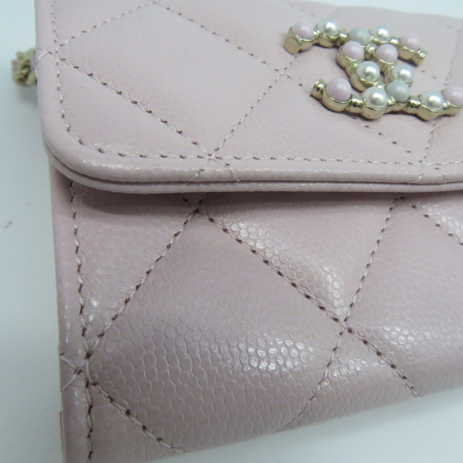CHANEL 【激減優惠】菱格Caviar皮革Chain Shoulder金扣鏈帶肩背袋粉紅色